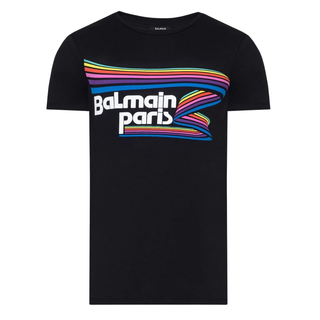 Balmain Paris Rainbow Multi Logo Zwart T-shirt - maat 2XL