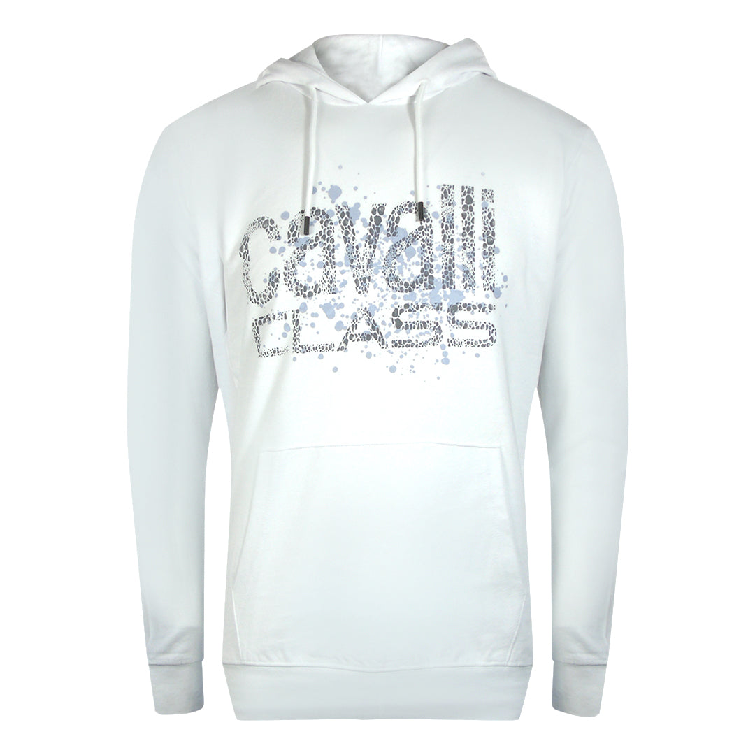 Cavalli Class Gebarsten Gespoten Logo Off White Hoodie