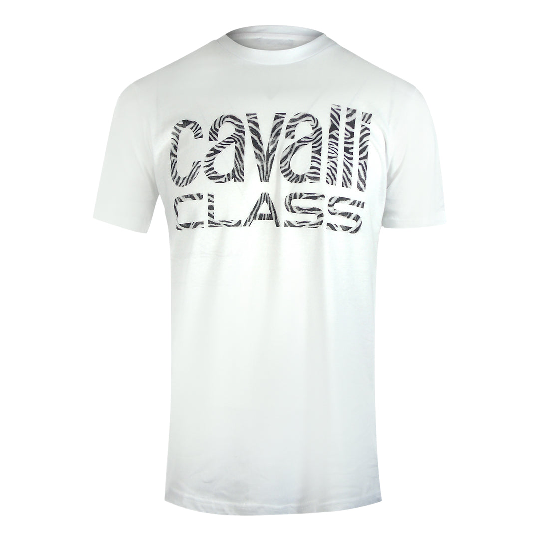 Cavalli Class Opvallend Zebraprint Logo Wit T-shirt - maat L