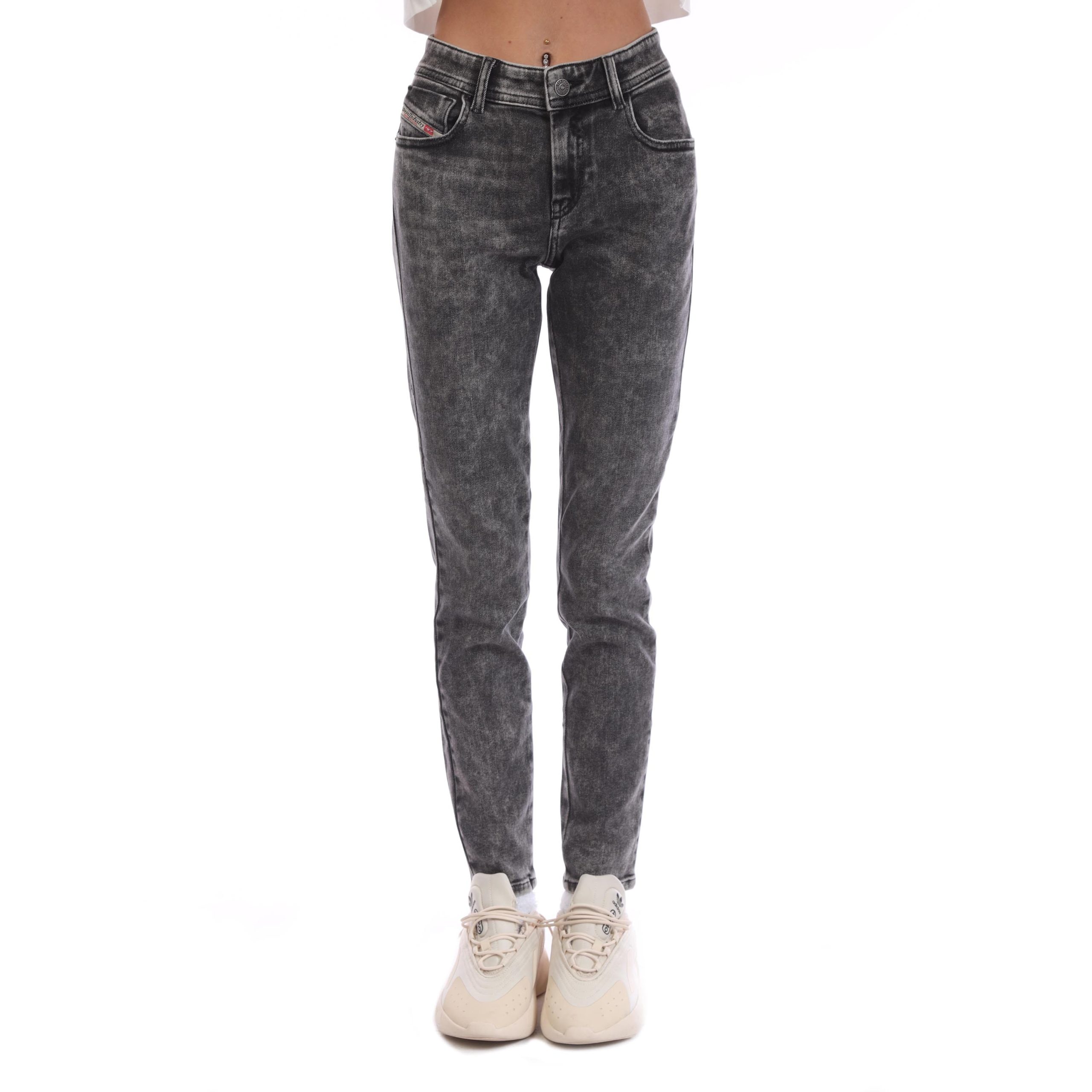 Dames Diesel 2017 Slandy Super-Skinny-Fit Jeans in Zwart Grijs - maat 24W/30L