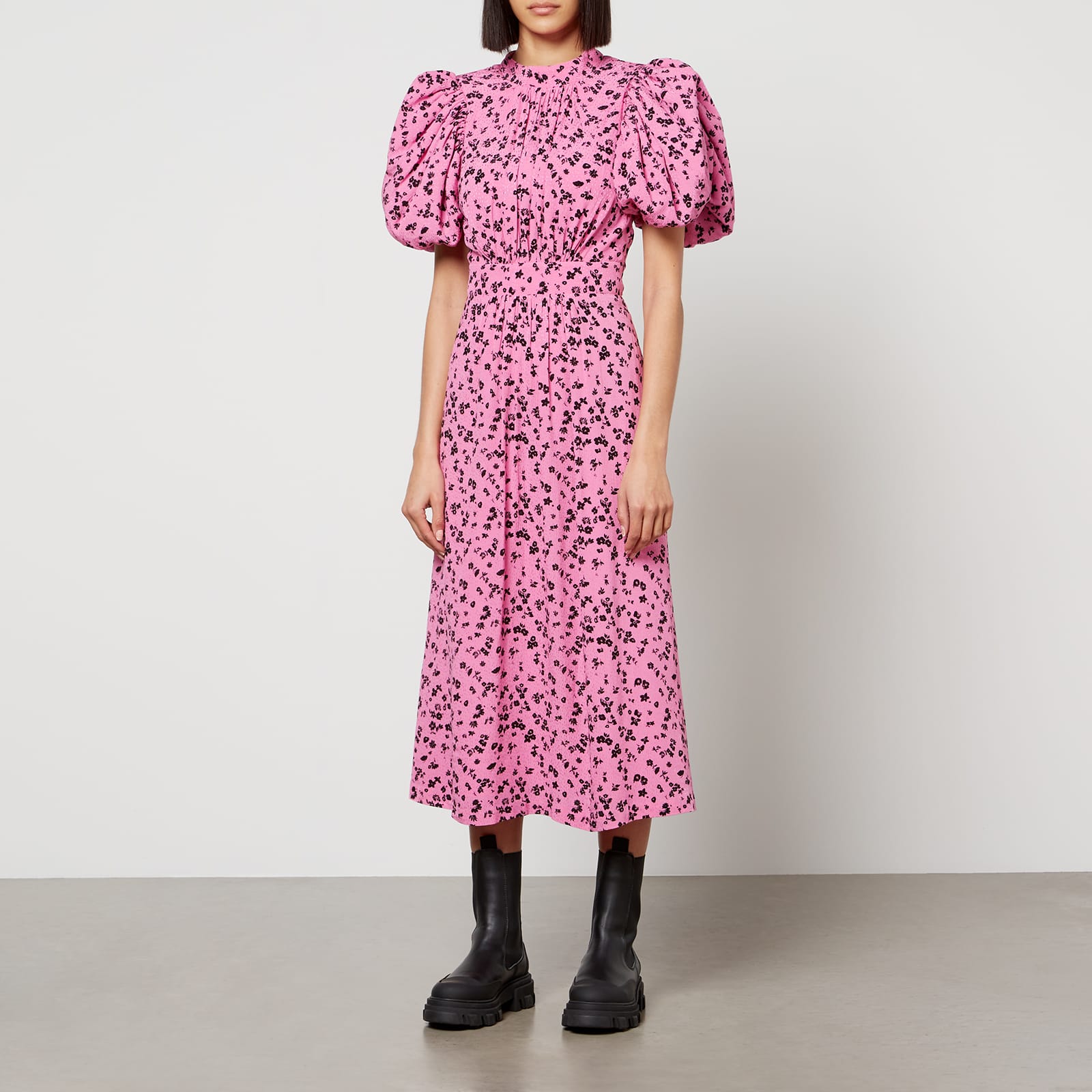 Dames Jurk ROTATE Birger Christensen Fijne Jacquard Puffy in Roze
