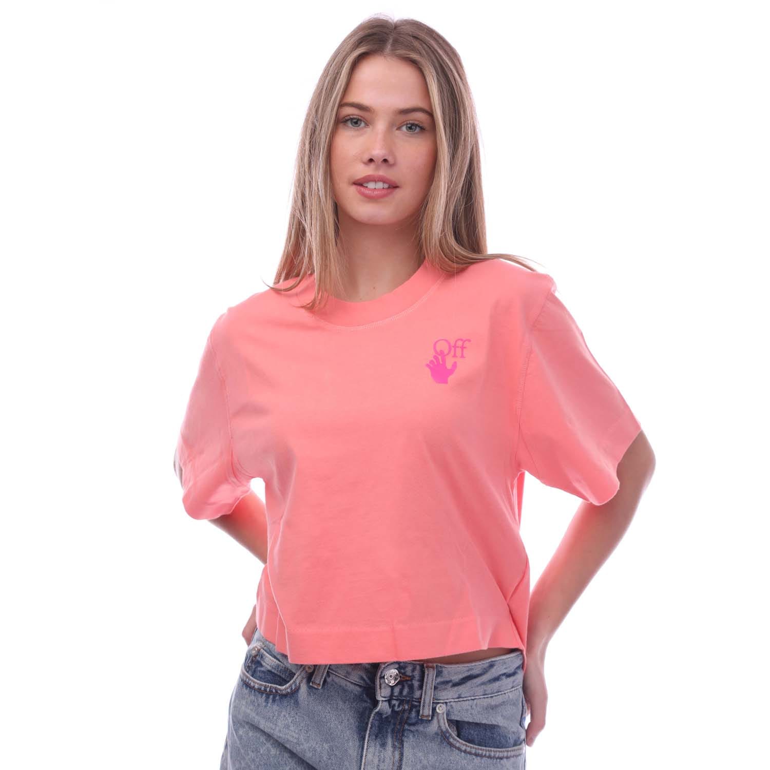 Dames-T-shirt Off White Hands Off Cropped in Roze - maat EU 32 / UK 4
