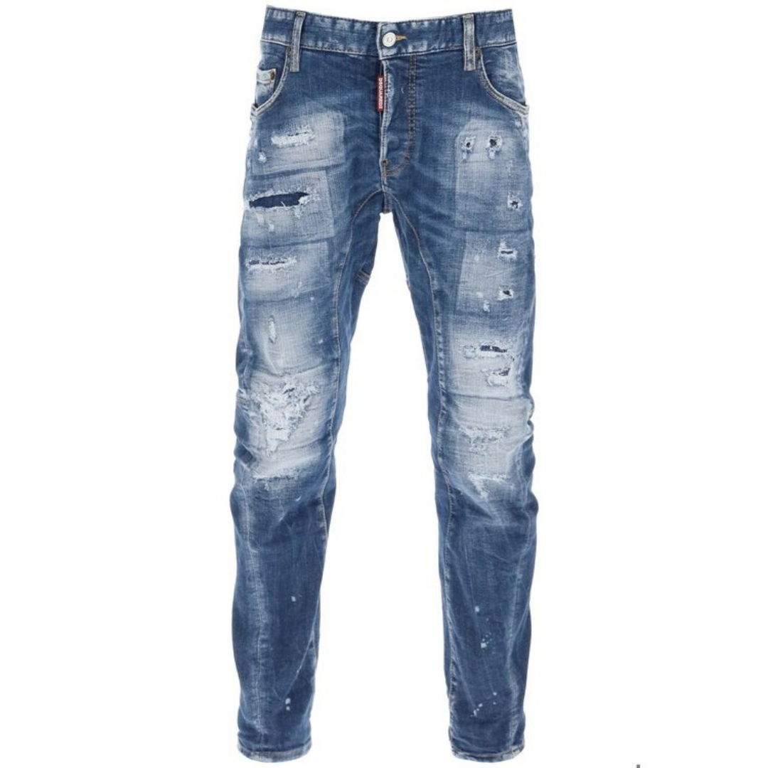 Dsquared2 Nette Biker Jean Paint Splash Versterkte Gescheurde Blue Jeans - maat 40W/30L