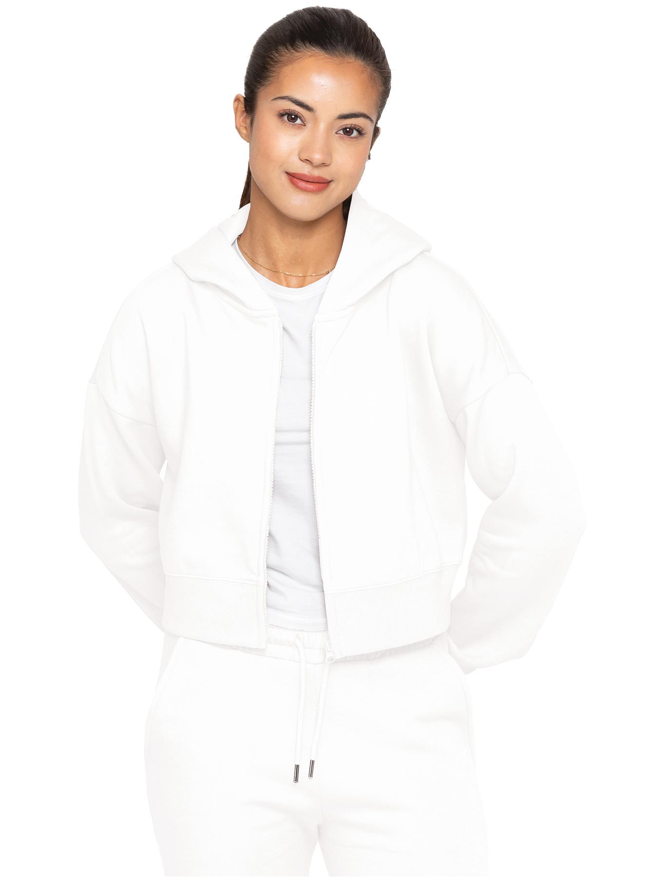 Enzo Women Crop Zip Hoodie - Off White - maat L