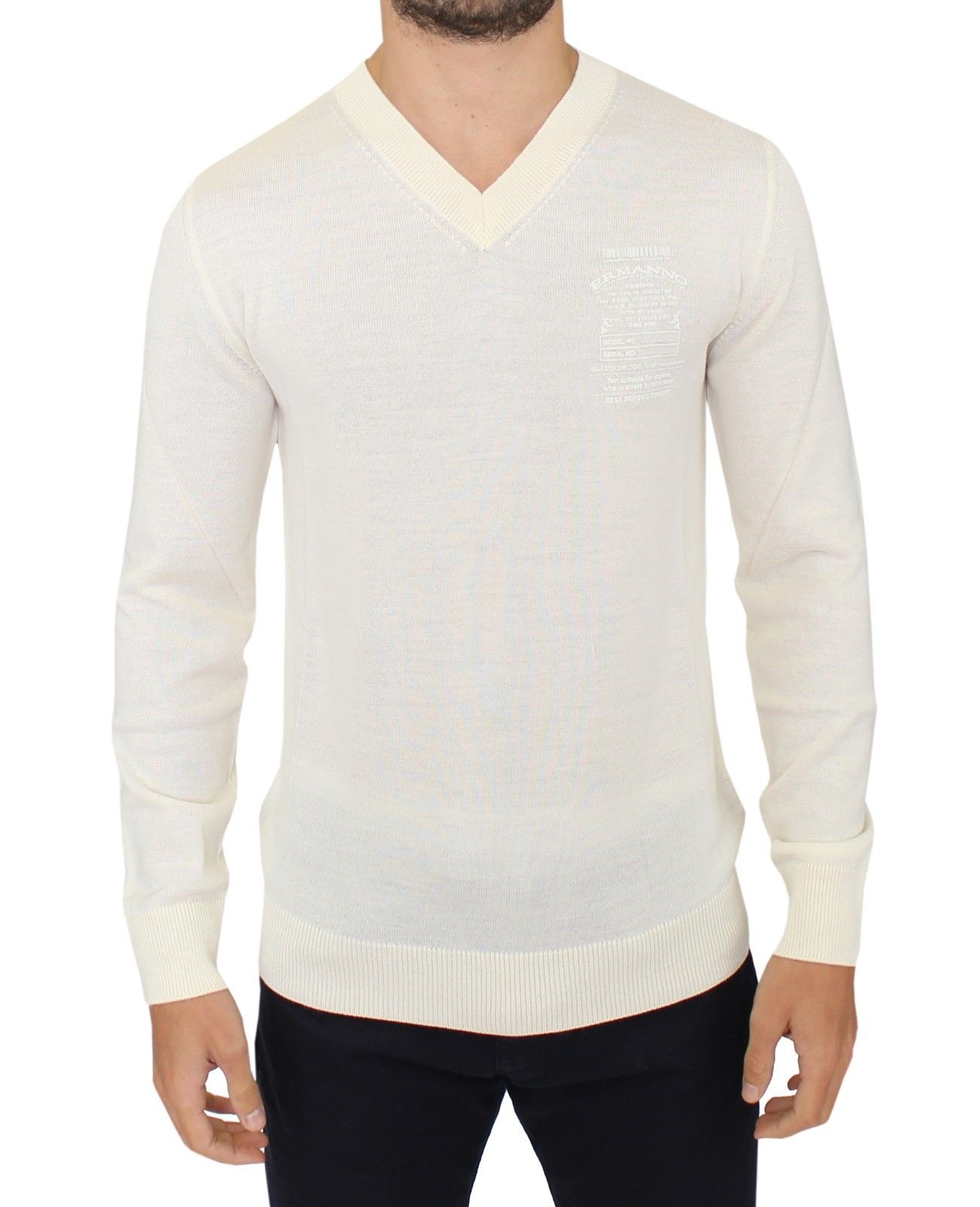 Ermanno Scervino Heren Off White Wool Blend V-hals Pullover Sweater