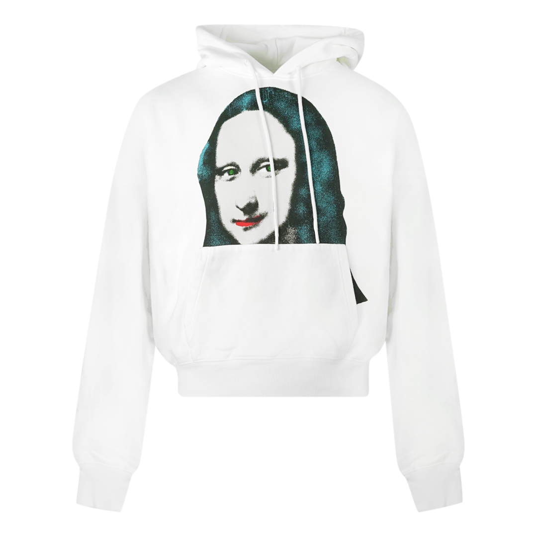 Gebroken witte Mona Lisa print logo witte hoodie - maat S