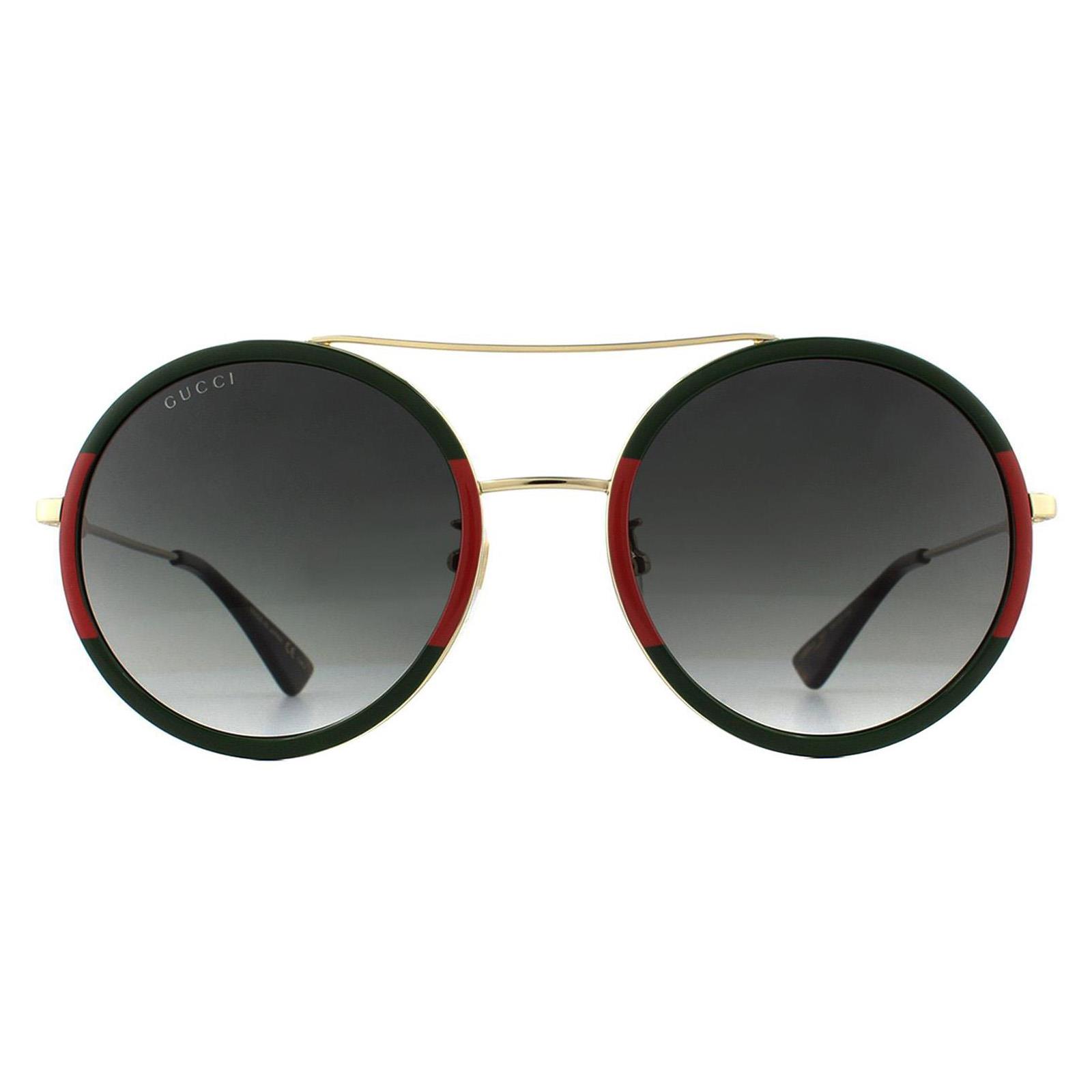 Gucci Zonnebril GG0061S 003 Goudgroen En Rood Groen Verloop