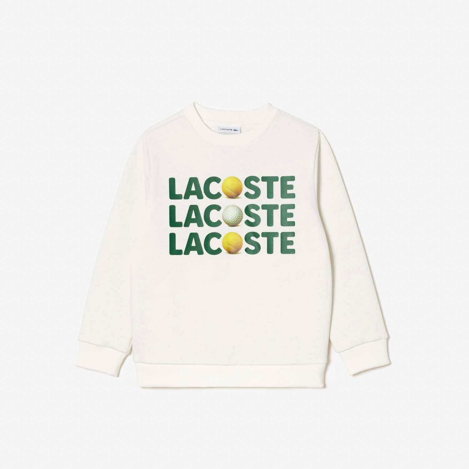 Lacoste Juniors Fleece Sweatshirt met ronde hals en print in Off-White