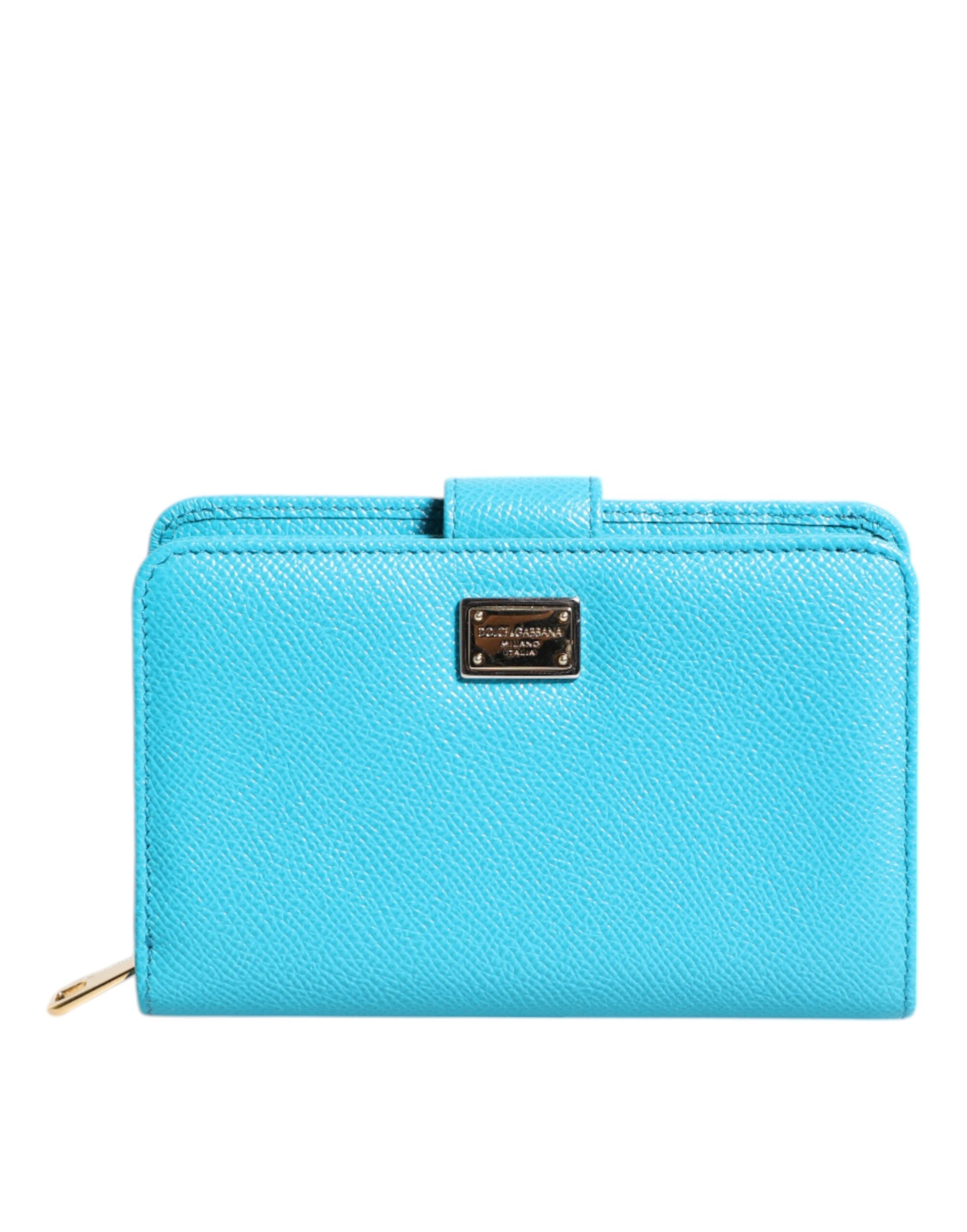 Lichtblauwe Leren Bifold Continentale Clutch Portemonnee - maat One Size