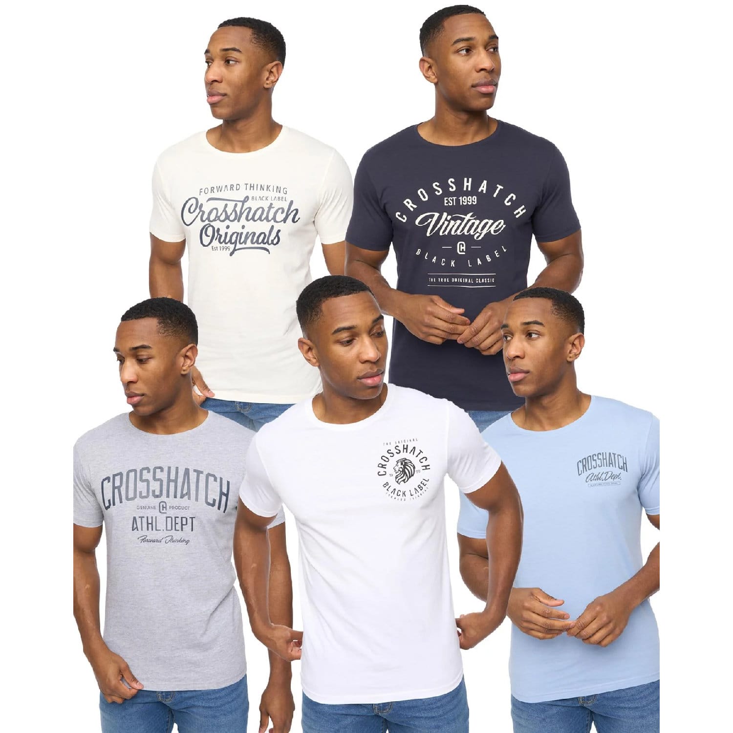 Men's Crosshatch 5 Pack of College Theme Print T-Shirts in Multi colour