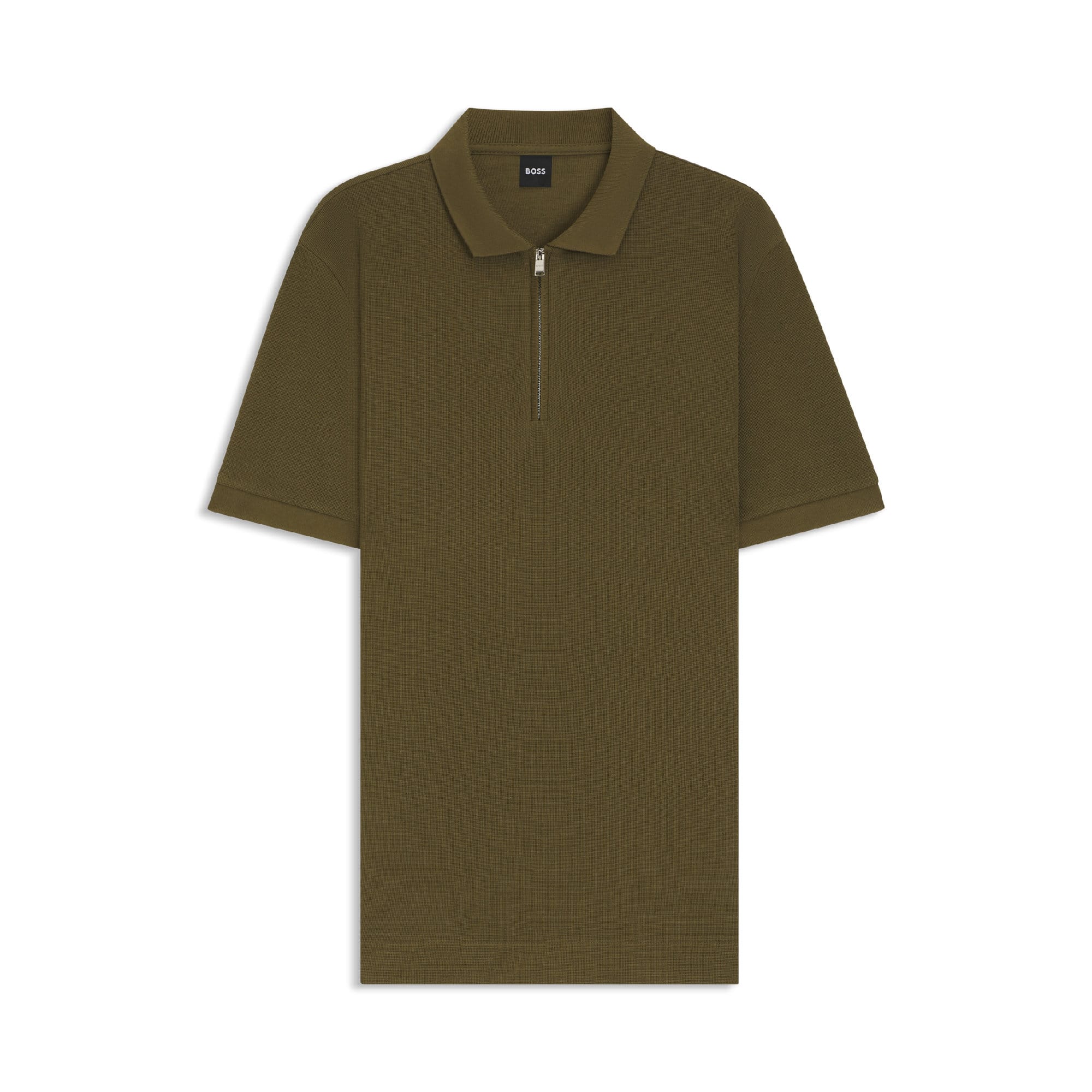 Men's Hugo Boss H-Paras 120 Zip-Neck Polo Shirt in Green - maat M