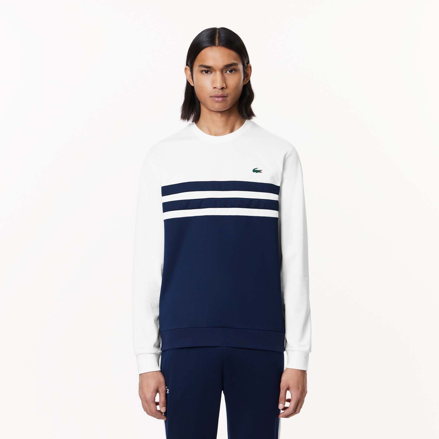 Men's Lacoste Sportsuit Ripstop Tennis Sweatshirt in White Navy