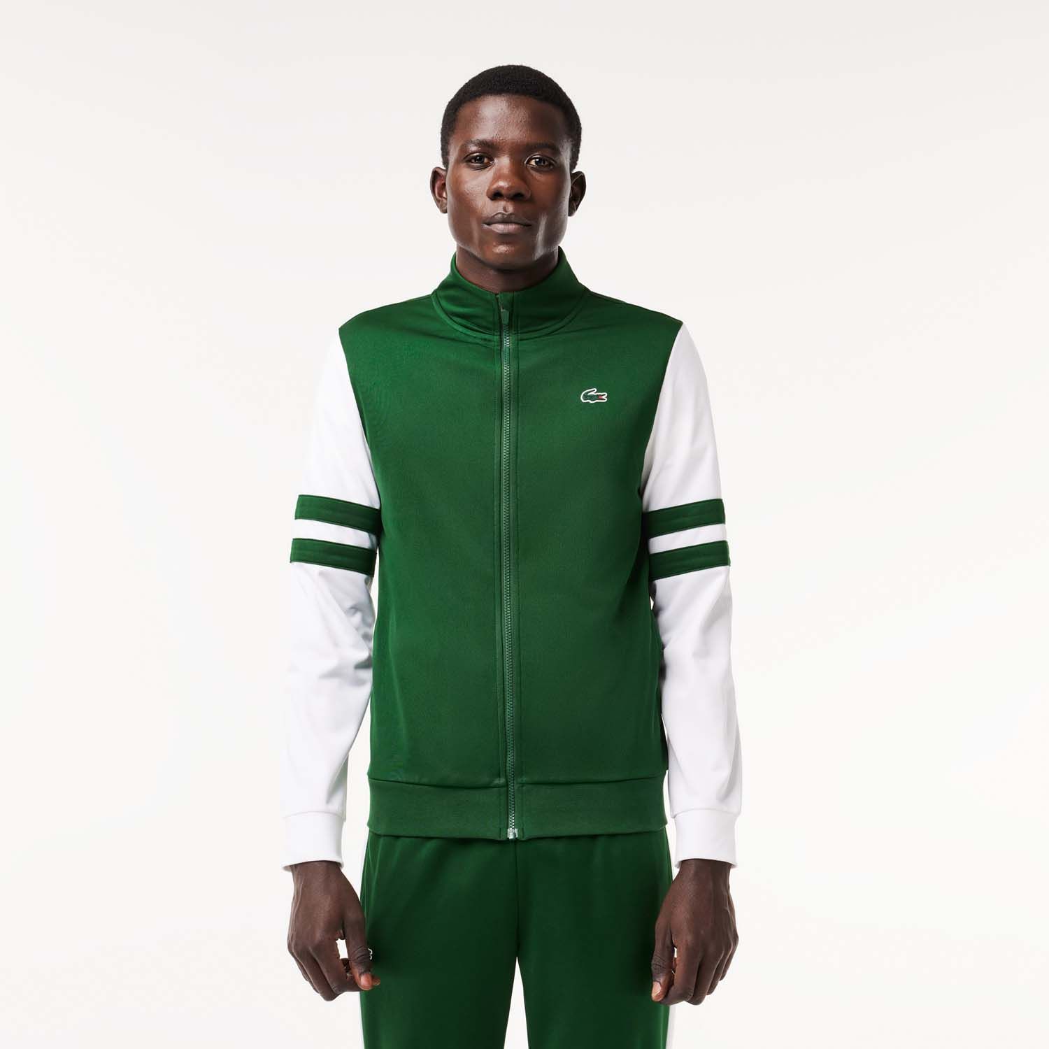 Men's Lacoste Sportsuit Striped Tennis Sweatshirt in Green White - maat XS