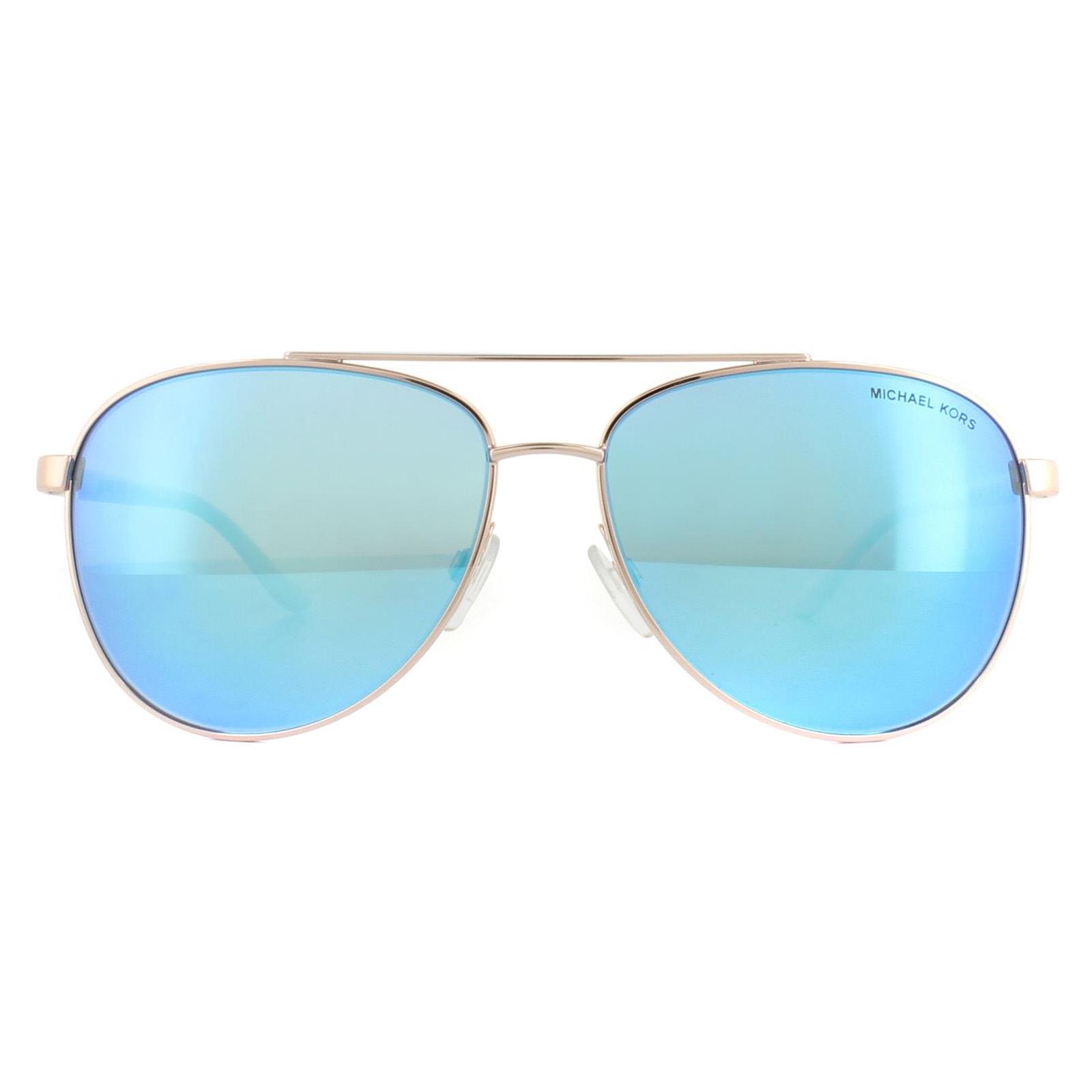 Michael Kors Aviator Womens Rose Gold White Blue Mirror Zonnebril - maat One Size