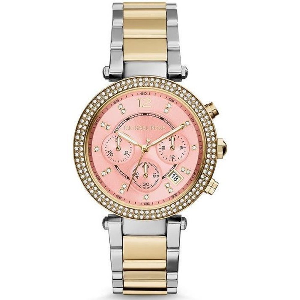 Michael Kors MK6140 Parker Chronograaf Roze wijzerplaat Tweekleurig dameshorloge - maat One Size
