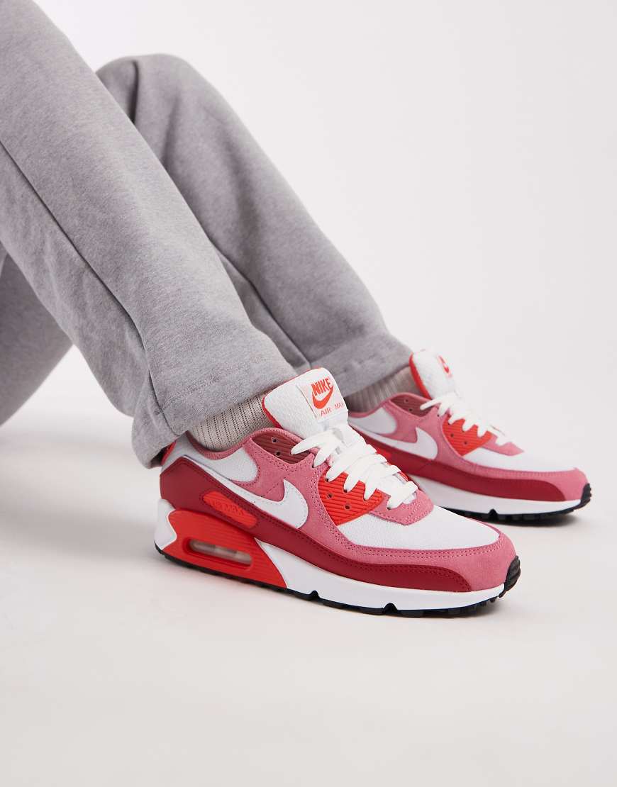 Nike - Air Max 90 - Sneaker in Weiß, Rosa und Burgunderrot