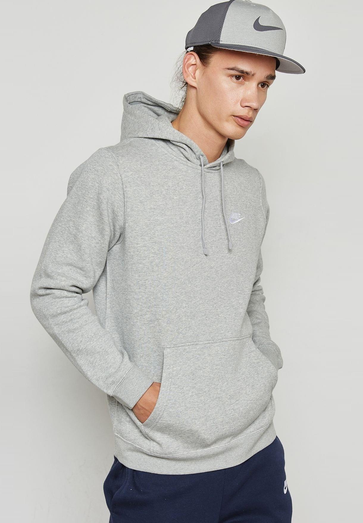 Nike Club pullover hoodie geborduurd logo in grijs - maat XL