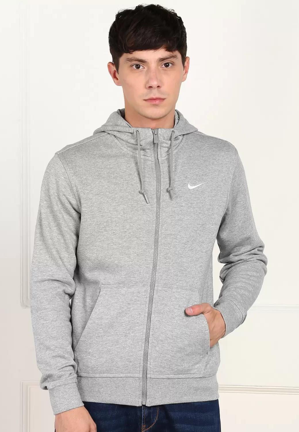 Nike Fleece Heren Zip Through Club Swoosh Hoodie In Grijs - maat XL