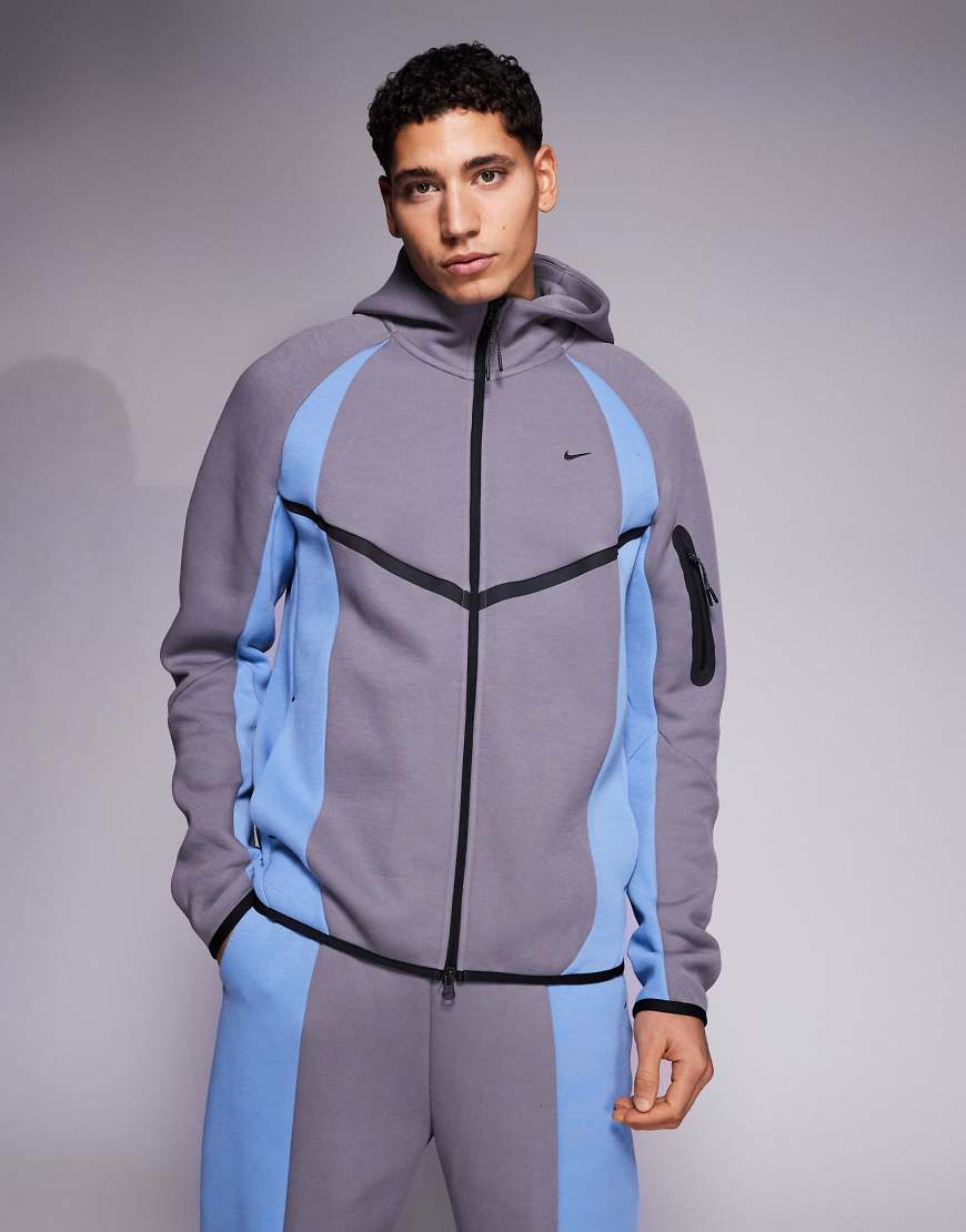 Nike - Tech Fleece Pro - Trainingsjacke in Grau und Blau mit durchgehendem Reißverschluss