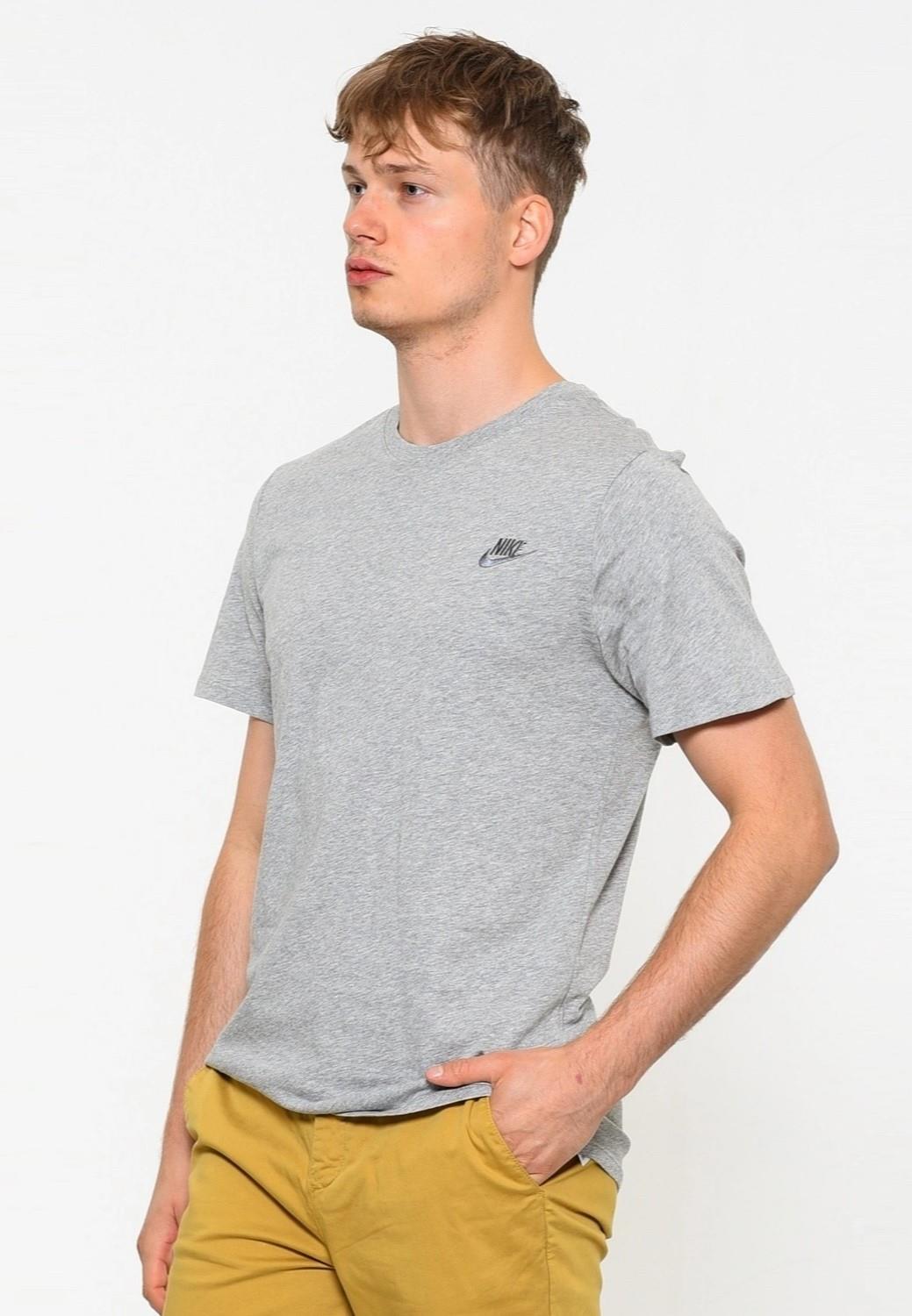 Nike geborduurd Futura T-shirt in grijs heather- en zilverkleurig logo - maat XL