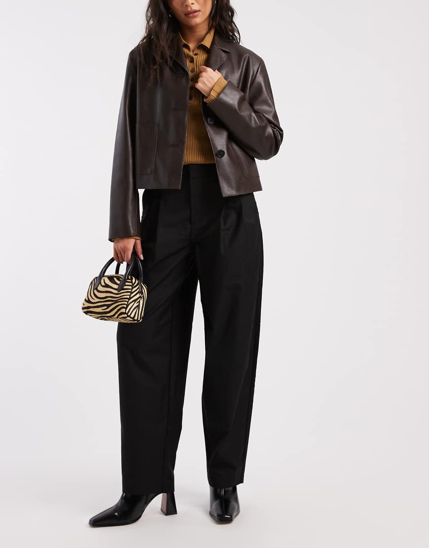 Object - Barrel-Leg-Hose in Schwarz mit Bundfalten