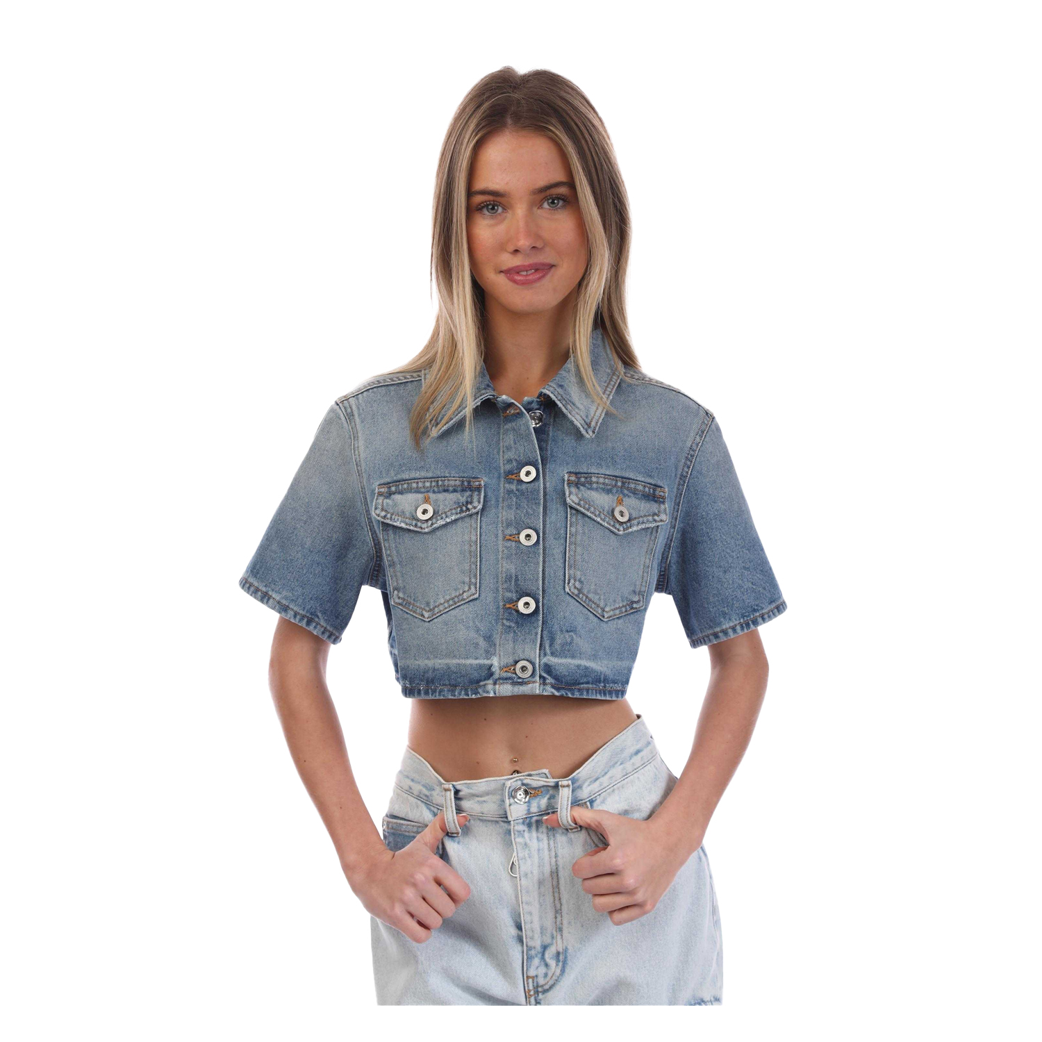Off White Dames Corporate Cropped Shirt (Blauw/Wit) - maat EU 34 / UK 6