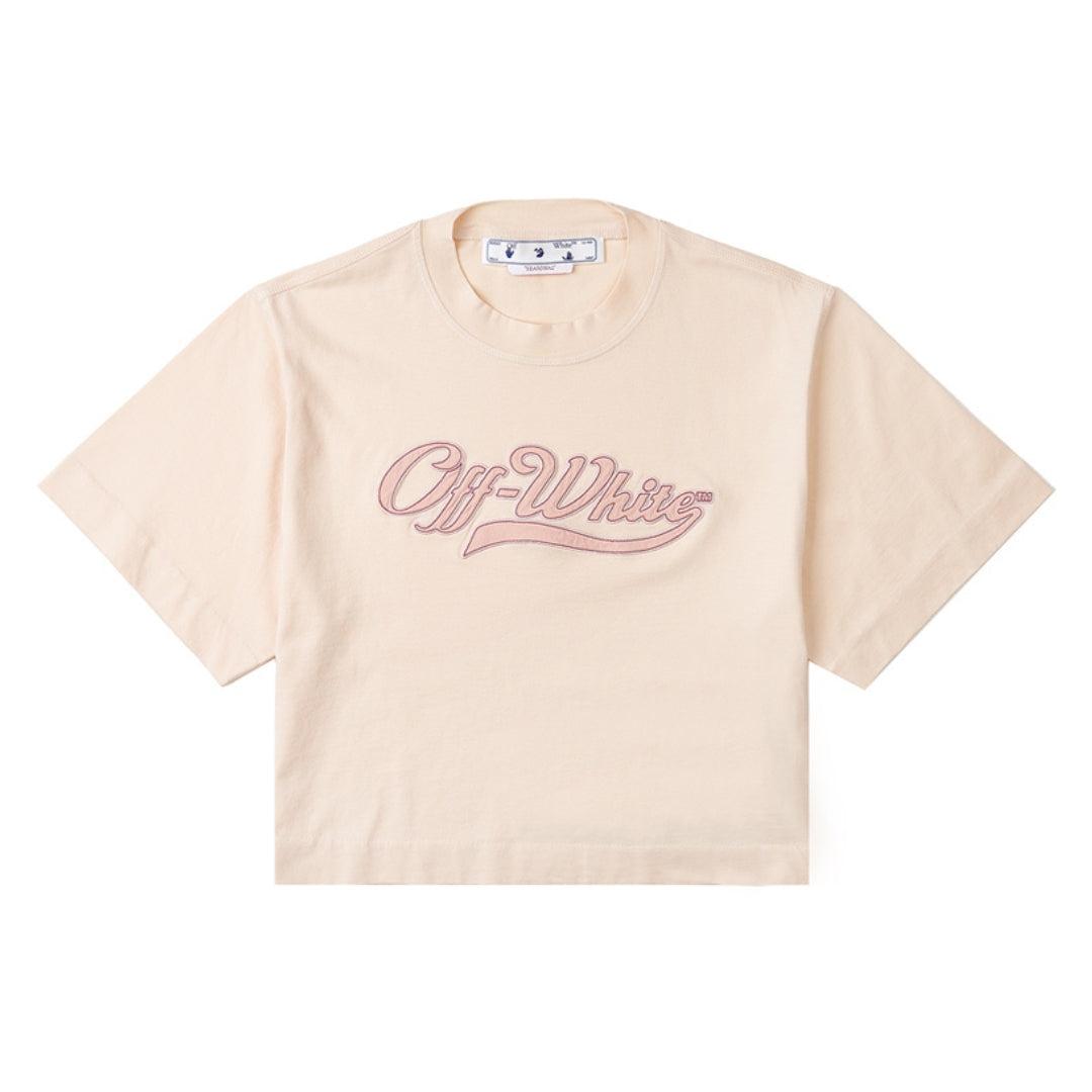 Off-White Dames/Dames Geborduurd Logo Crop T-shirt (Roze) - maat M