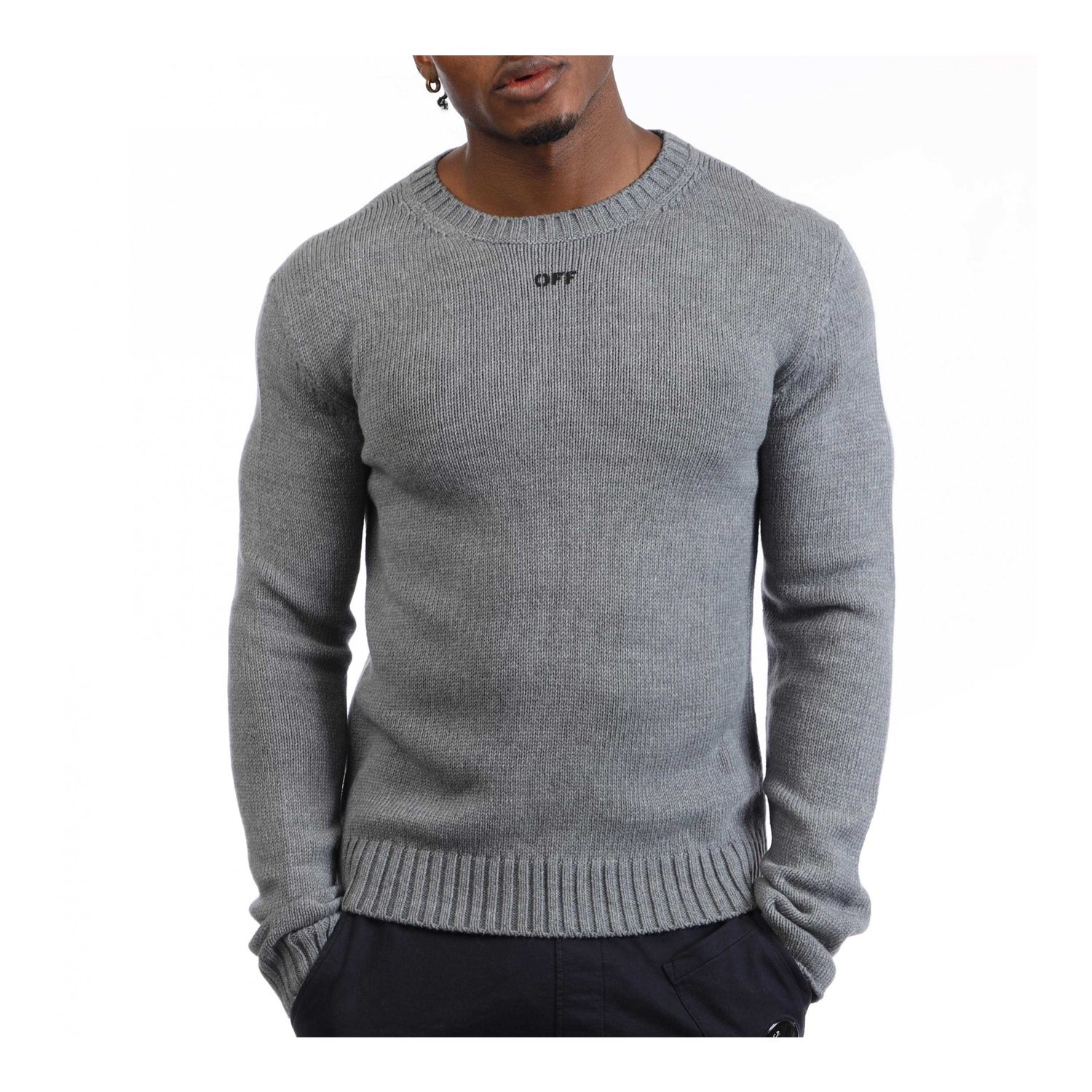 Off White Heren Wolmix Crew Neck Sweatshirt (Grijs/Zwart)