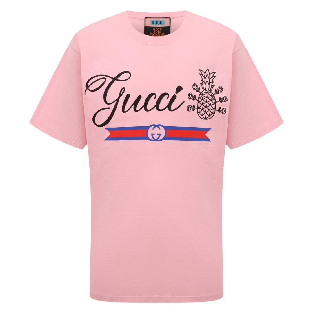 Oversized fit roze T-shirt met ananaslogo van Gucci