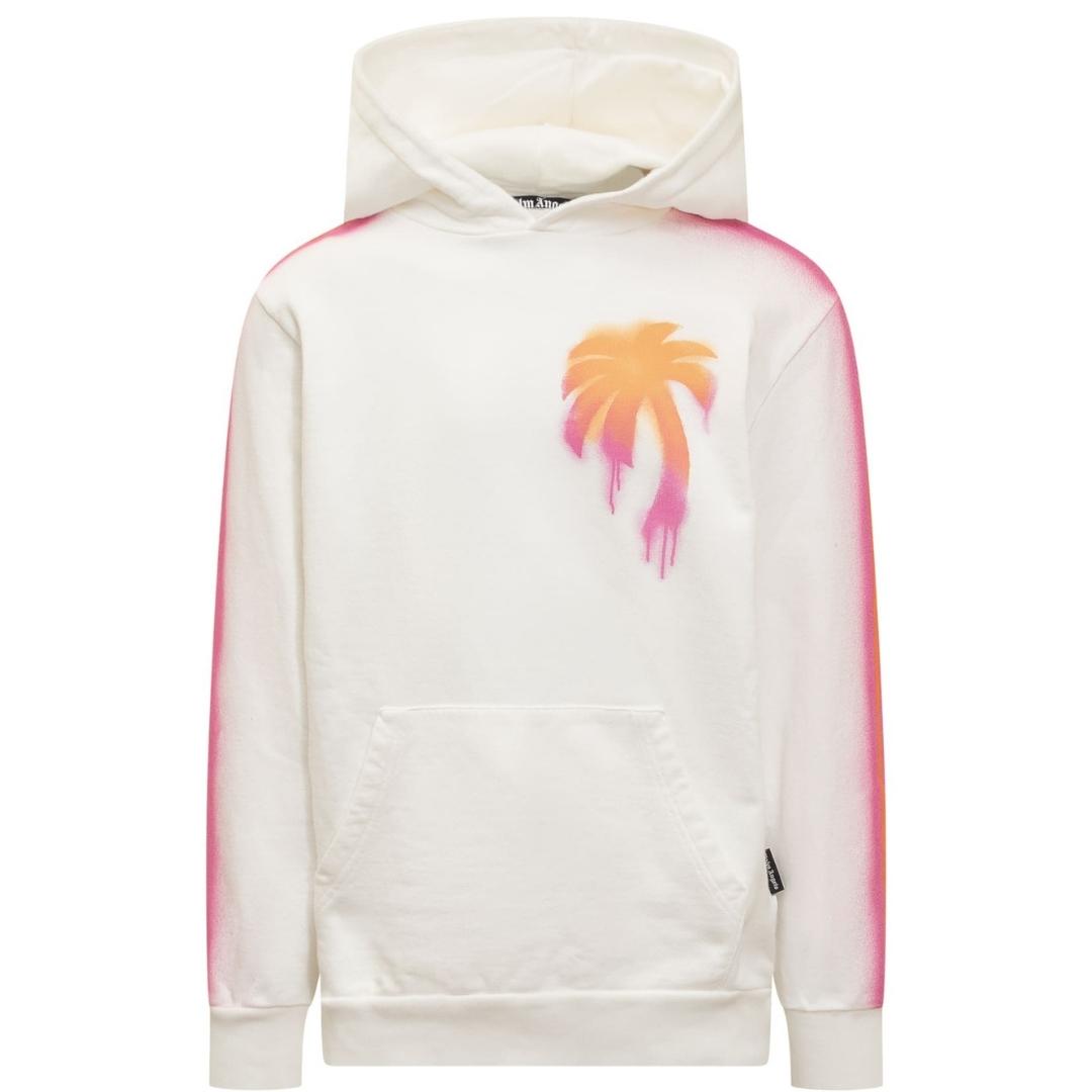 Palm Angels Sprayed Palm Tree Design White Hoodie - maat L