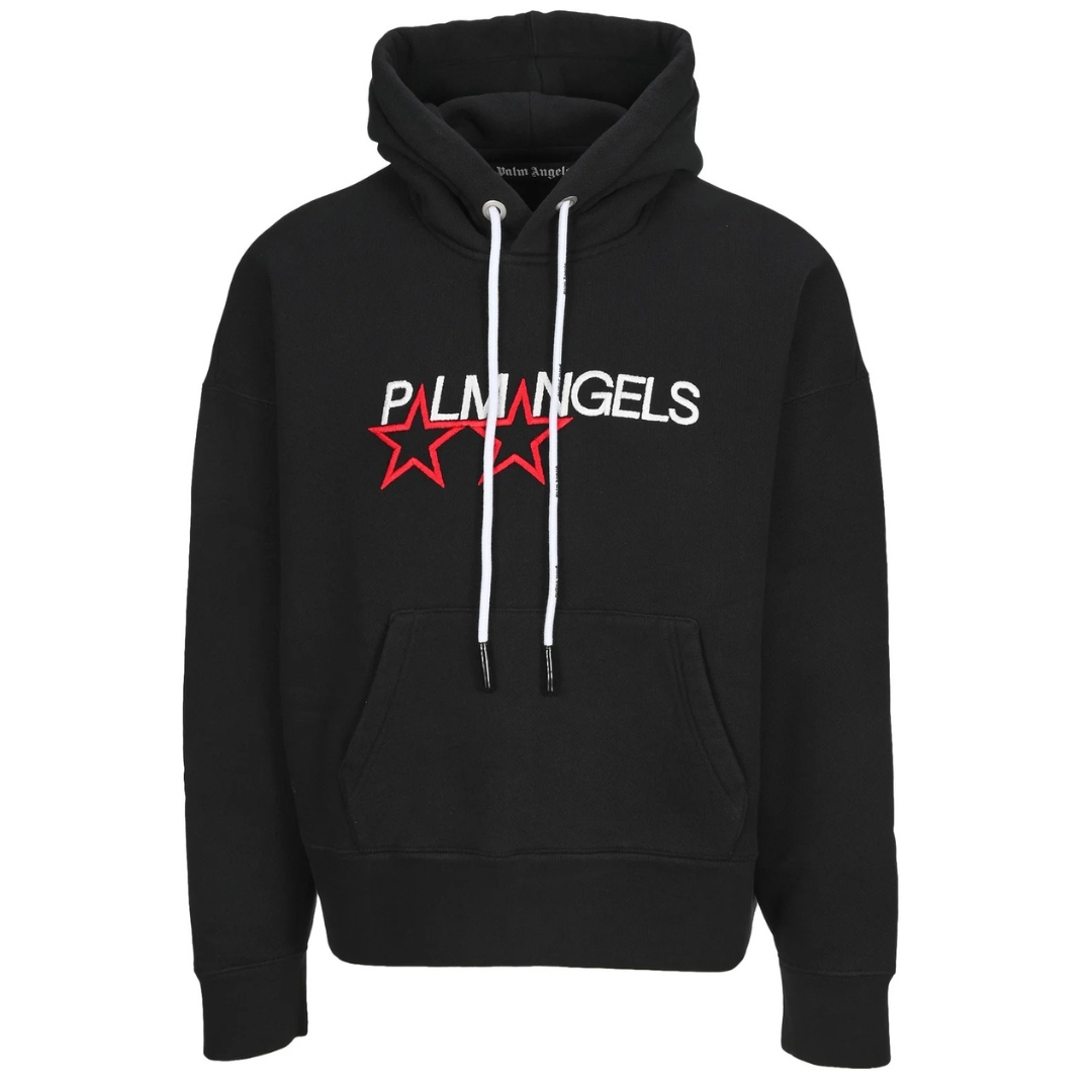 Palm Angels geborduurde sterrenlogo zwarte hoodie - maat L