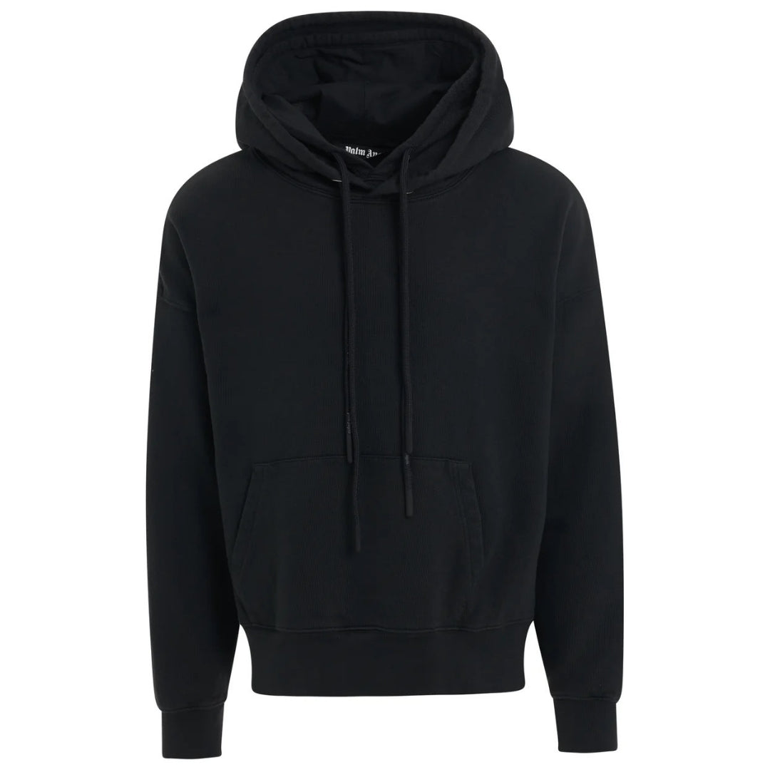 Palm Angels gepatchte sterren zwarte vintage hoodie - maat L