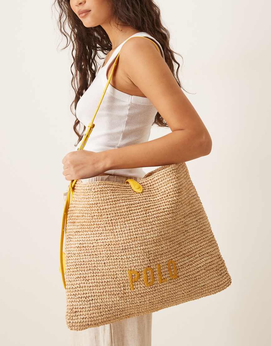 Polo Ralph Lauren - Strandtasche zum Umhängen aus Rattan in Ecru und Gelb
