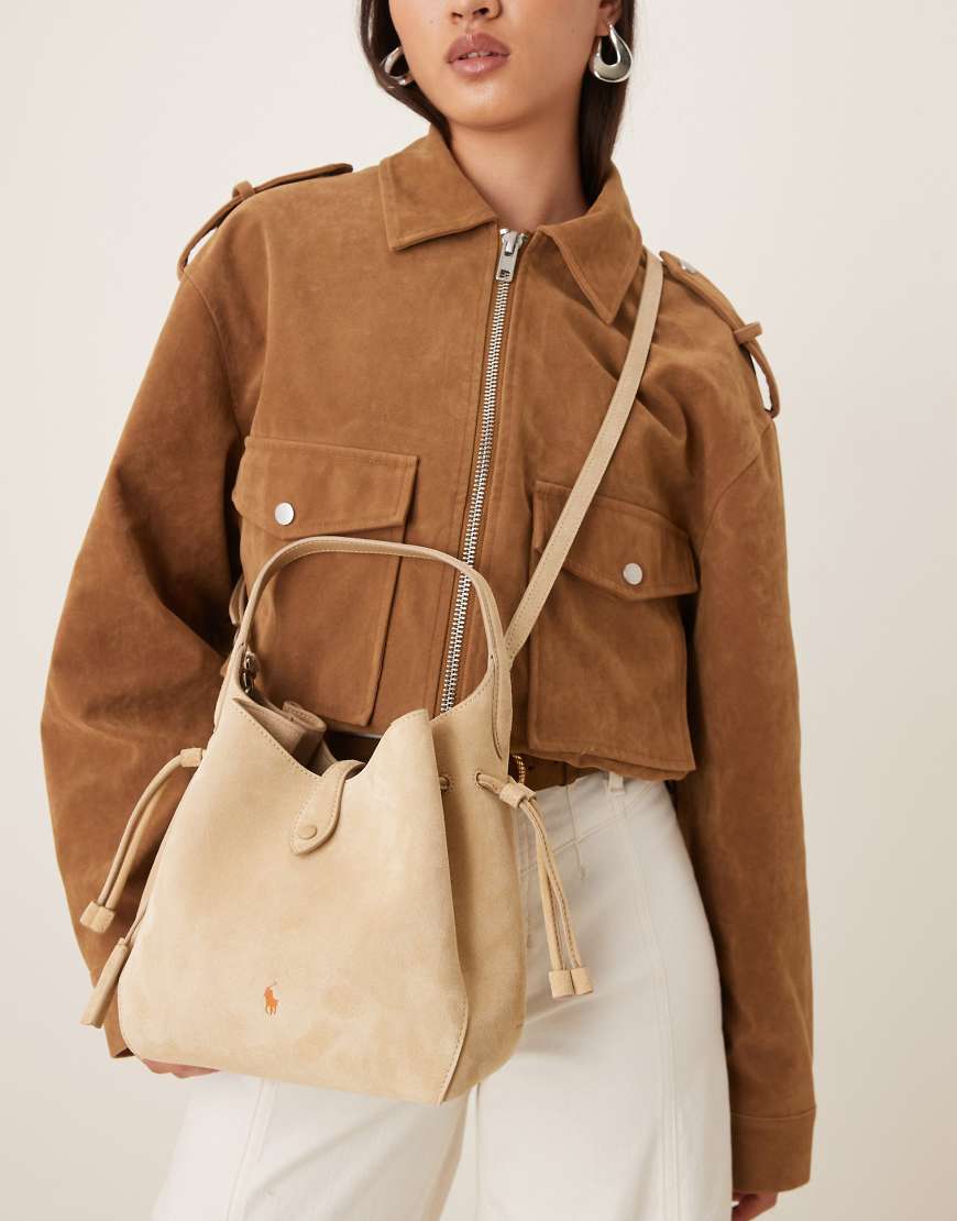 Polo Ralph Lauren - Umhängetasche aus 100% Wildleder in Ecru-Blonde