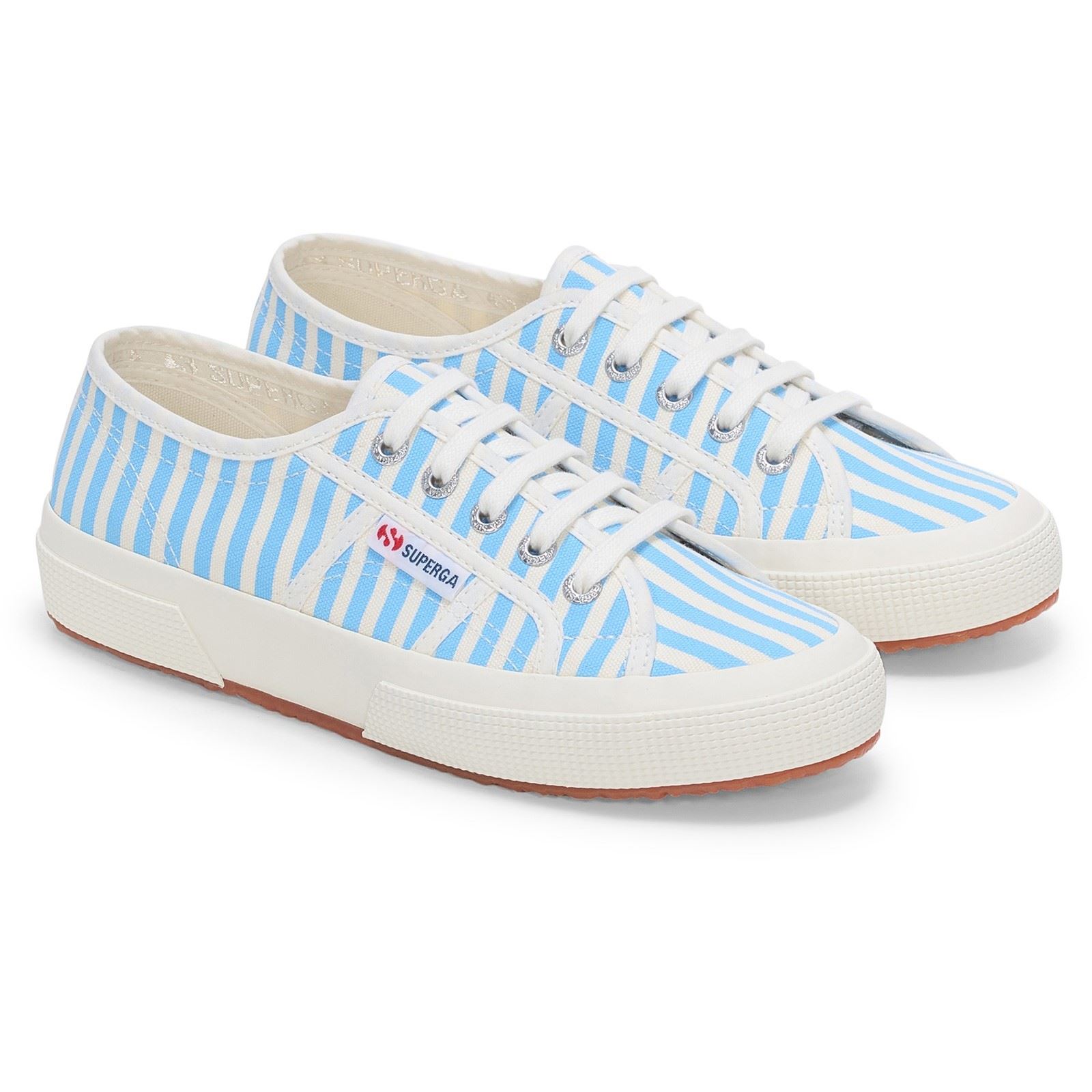 Superga 2750 Strepen Print Katoenen Dames Off White/Azure Sneakers - maat EU 42 / UK 8