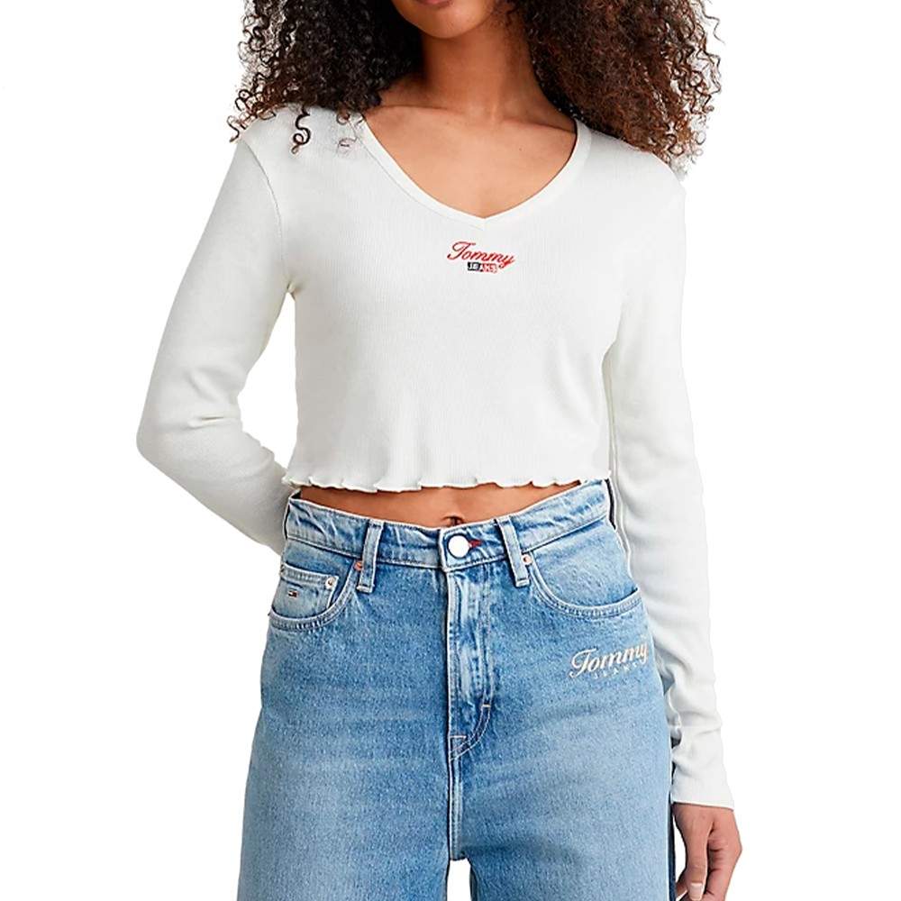 Tommy Jeans T-shirt met klassiek logo voor dames - maat XS