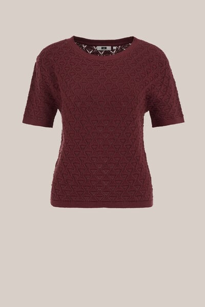 WE Fashion - Dames ajour trui - Regular fit - Donkerrood - Biologisch katoen - Maat: S