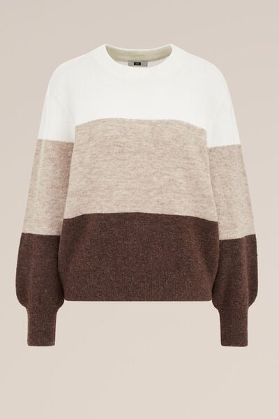 WE Fashion - Dames gestreepte trui - Regular fit - Gebroken wit - Maat: S