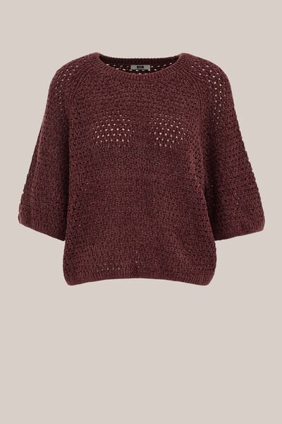 WE Fashion - Dames trui met opengewerkte structuur - Regular fit - Donkerrood - Maat: M