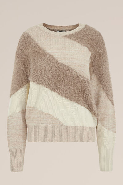 WE Fashion - Dames trui met structuur - Regular fit - Greige - Maat: XL