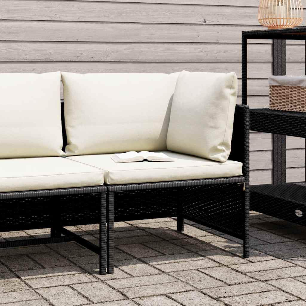 vidaXL Hoekbank sectioneel met kussens poly rattan zwart