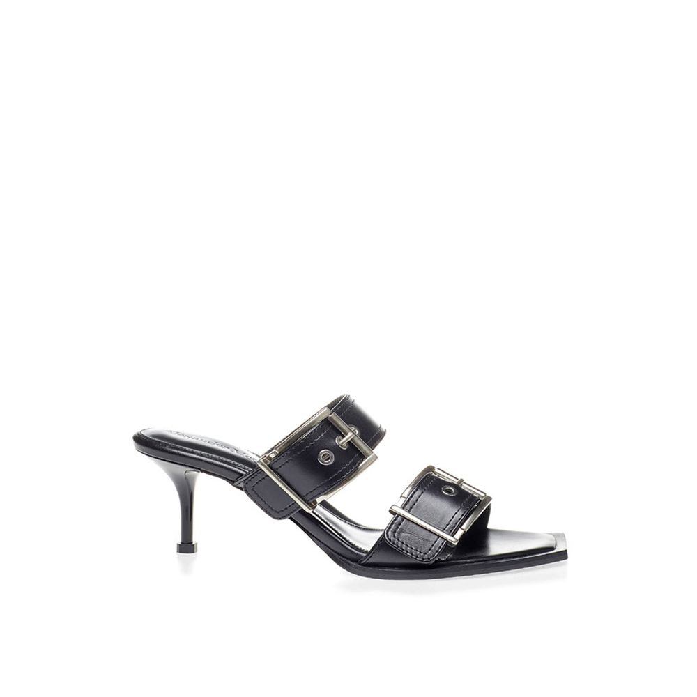 Alexander McQueen Zwarte Leren Stiletto Hakken Sandalen