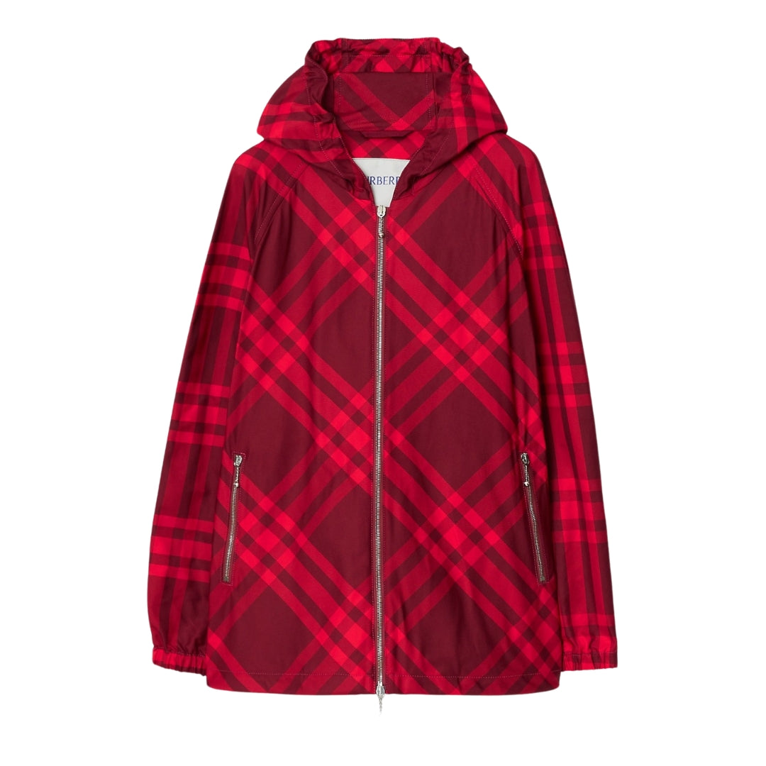 Burberry geruit nylon capuchonjack rood geruit jack