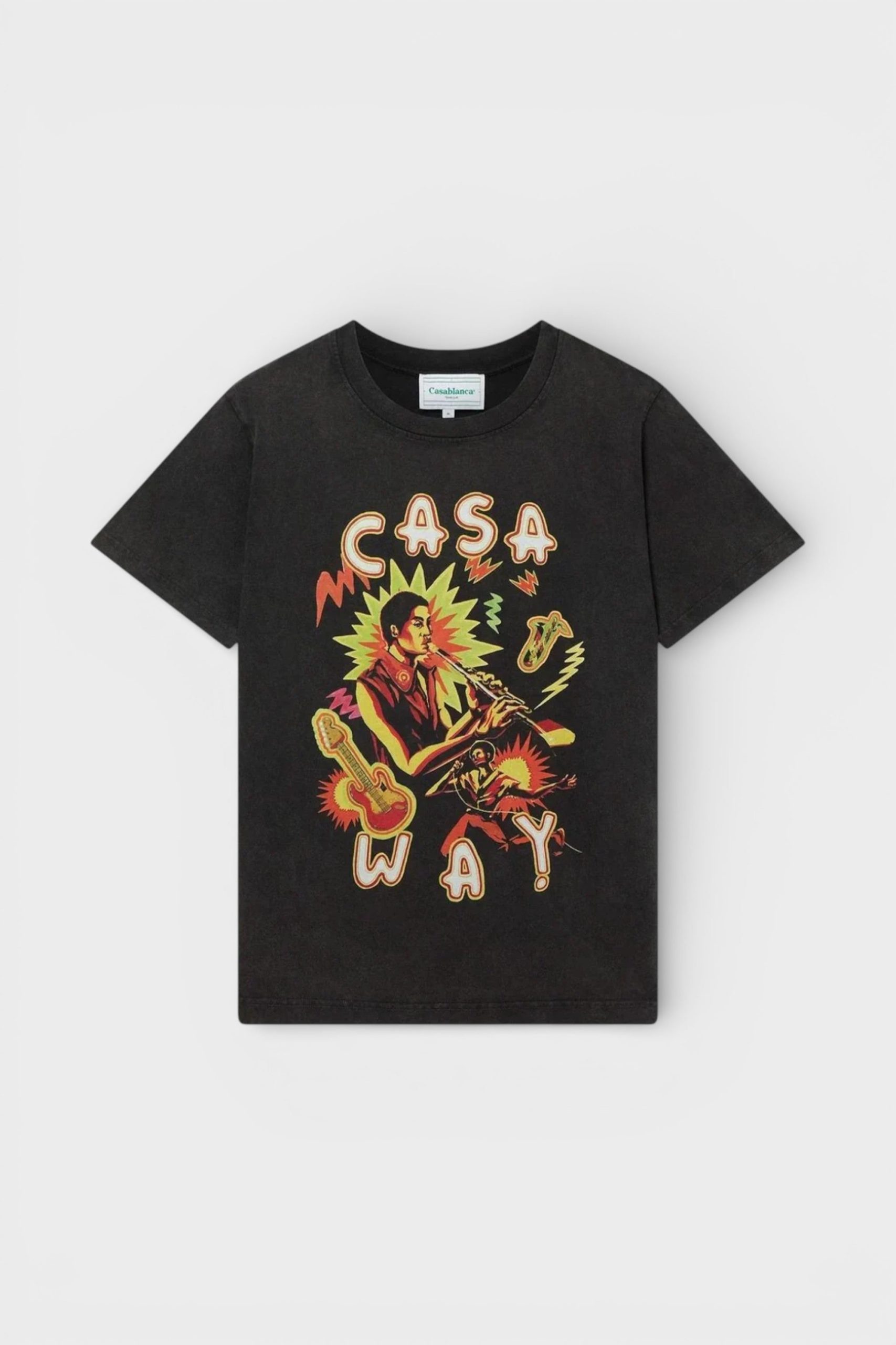 Casablanca Muziek Voor Het Volk Gedrukt T-Shirt Verbleekt Zwart