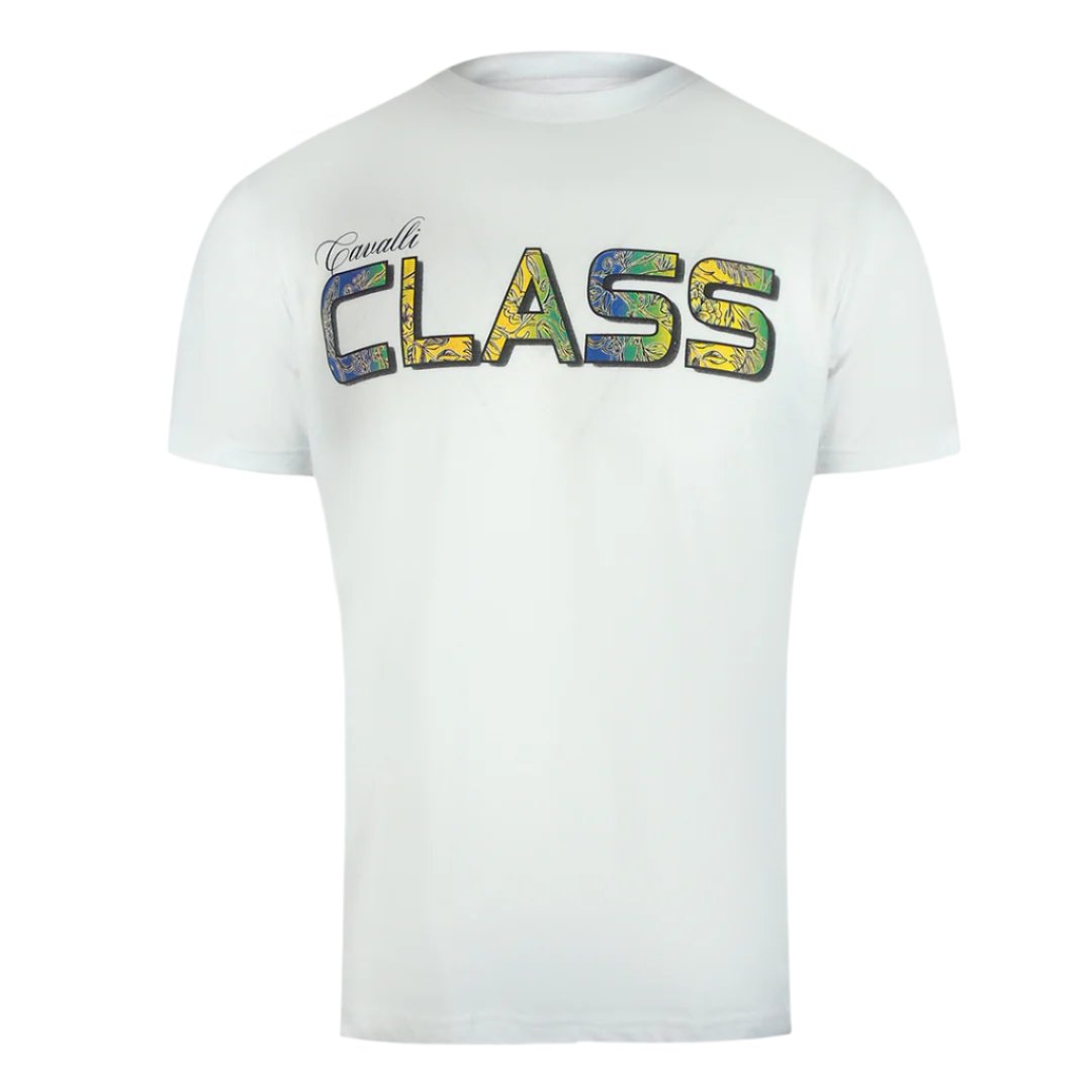Cavalli Class Levendig Bloemenlogo Wit T-shirt