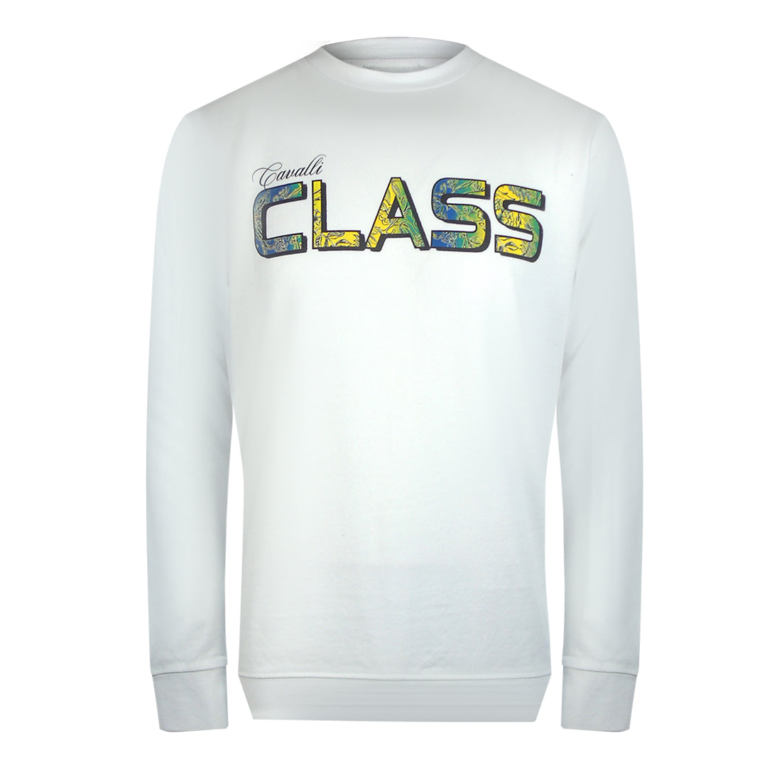Cavalli Class Levendige Bloemenlogo Off-white Sweatshirt