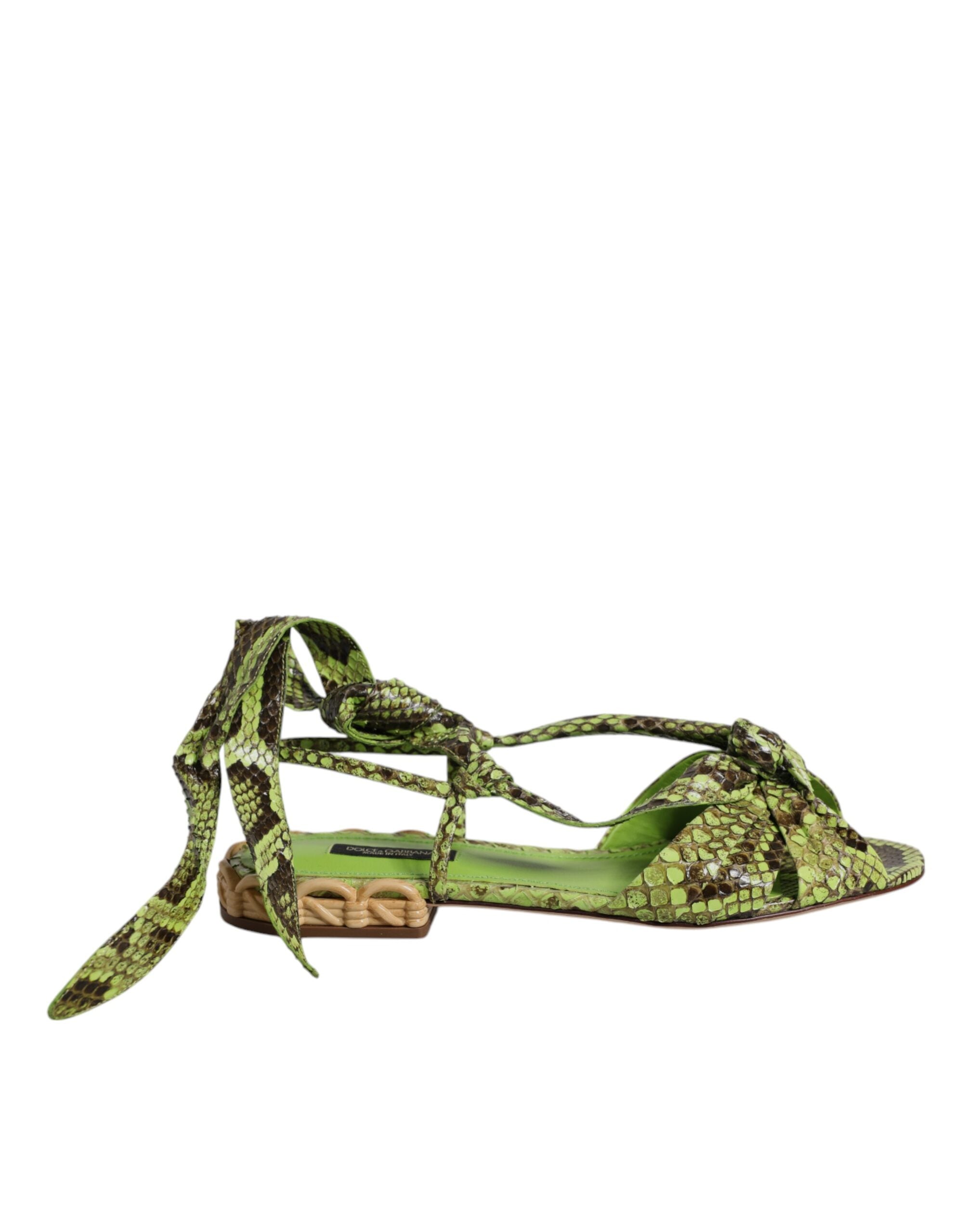 Dolce & Gabbana Groene Dierenprint Enkelband Sandalen Schoenen