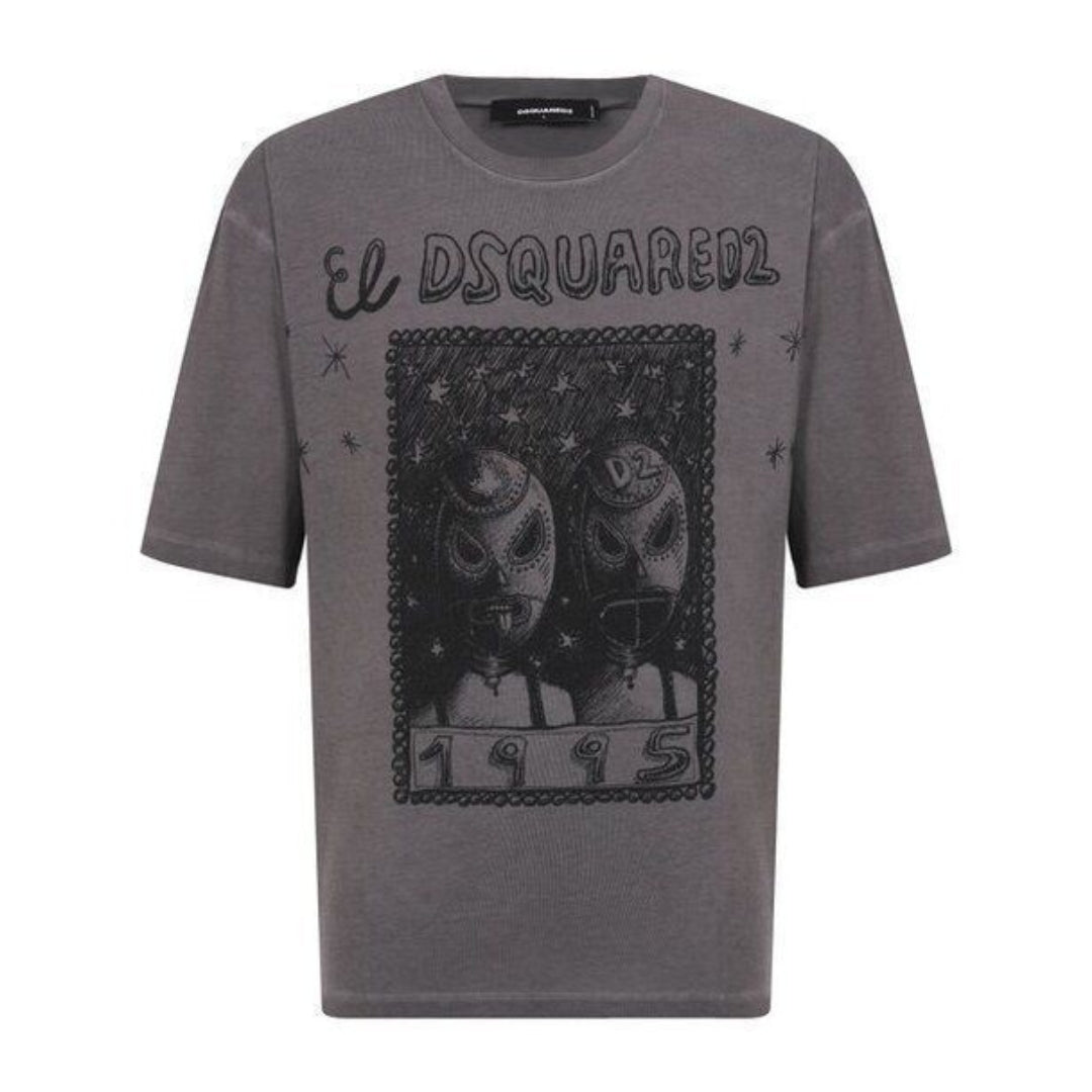 Dsquared2 El Dsquared2 Graphic Loose Fit T-shirt Houtskoolgrijs