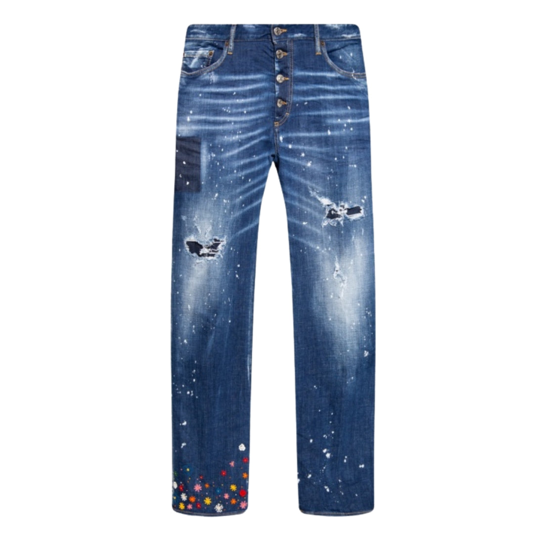 Dsquared2 Roadie Jean Bloemenpatroon Blauwe Jeans