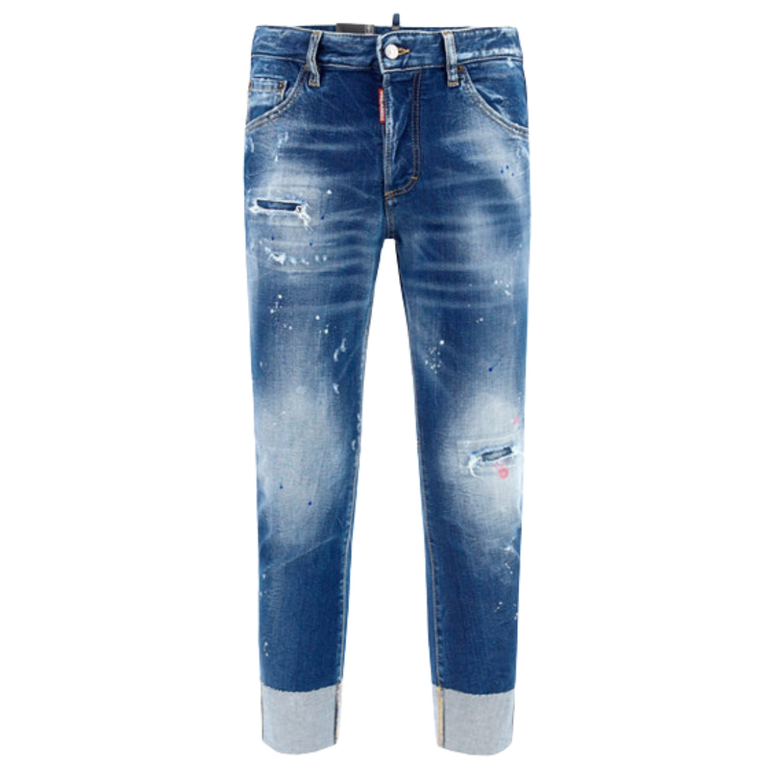 Dsquared2 Sailor Jean Paint Splatter Donkerblauwe Denim Broek